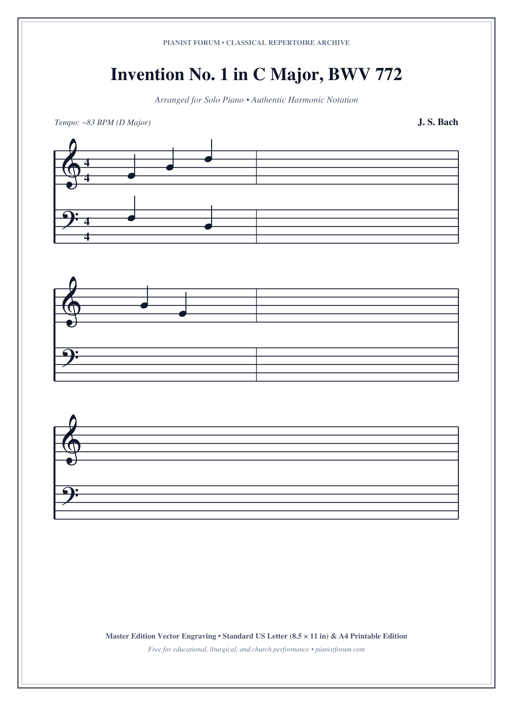 Invention No. 1 in C Major, BWV 772 Piano Sheet Music Page 1 Free PDF