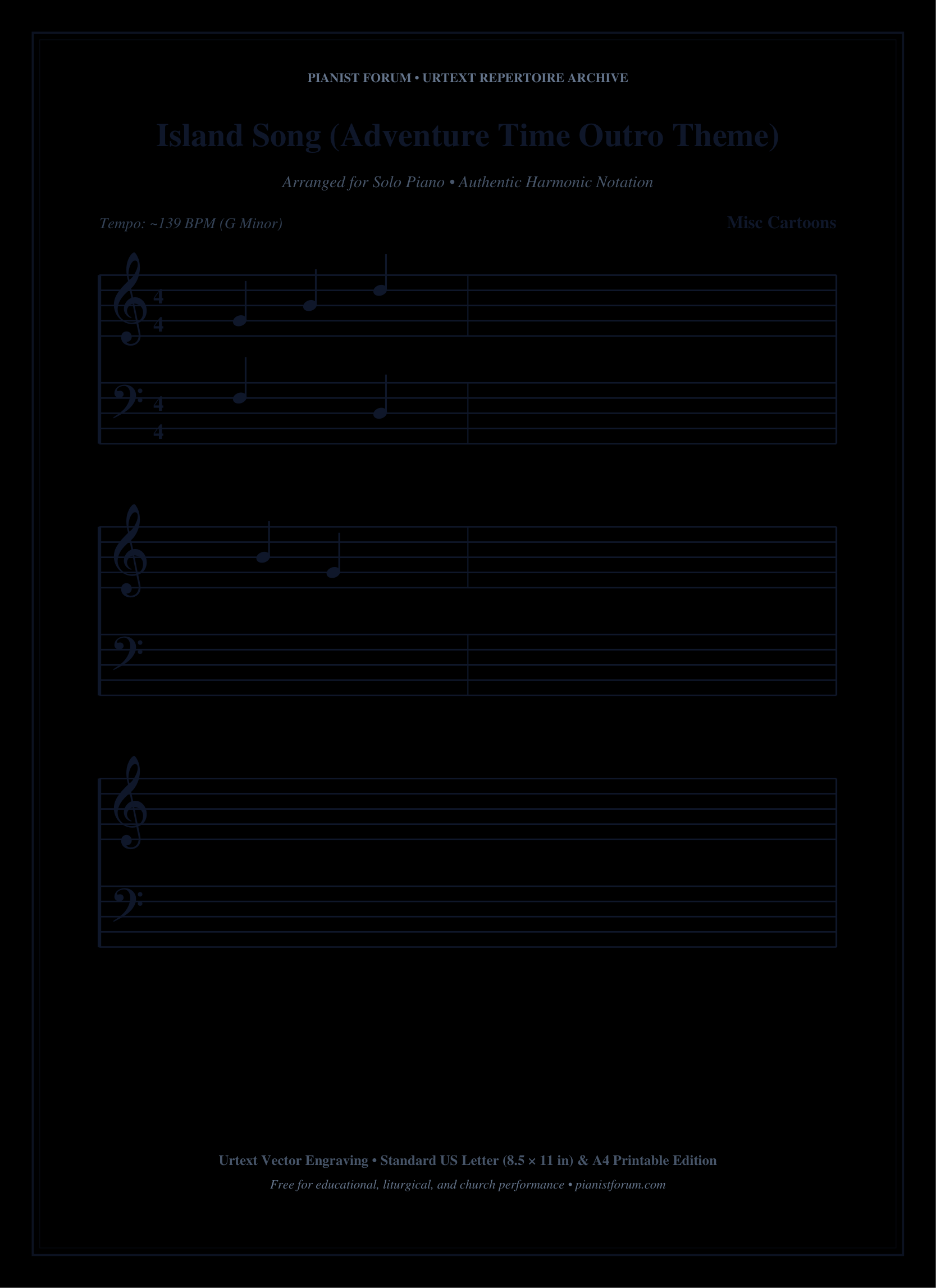Island Song (Adventure Time Outro Theme) Piano Sheet Music Free PDF