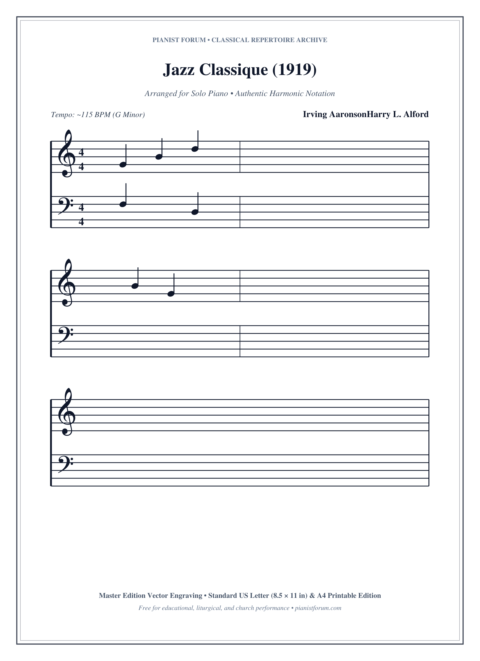 Jazz Classique (1919) Piano Sheet Music Page 1 Free PDF