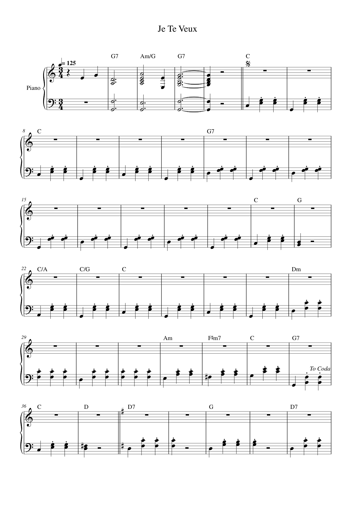 Je Te Veux Piano Sheet Music Page 1 Free PDF