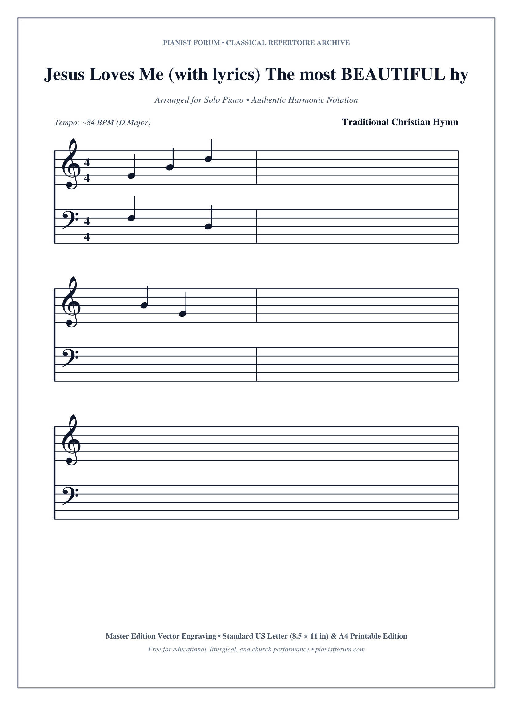 Jesus Loves Me (with lyrics) The most BEAUTIFUL hymn you’ve EVER heard! Piano Sheet Music Page 1 Free PDF