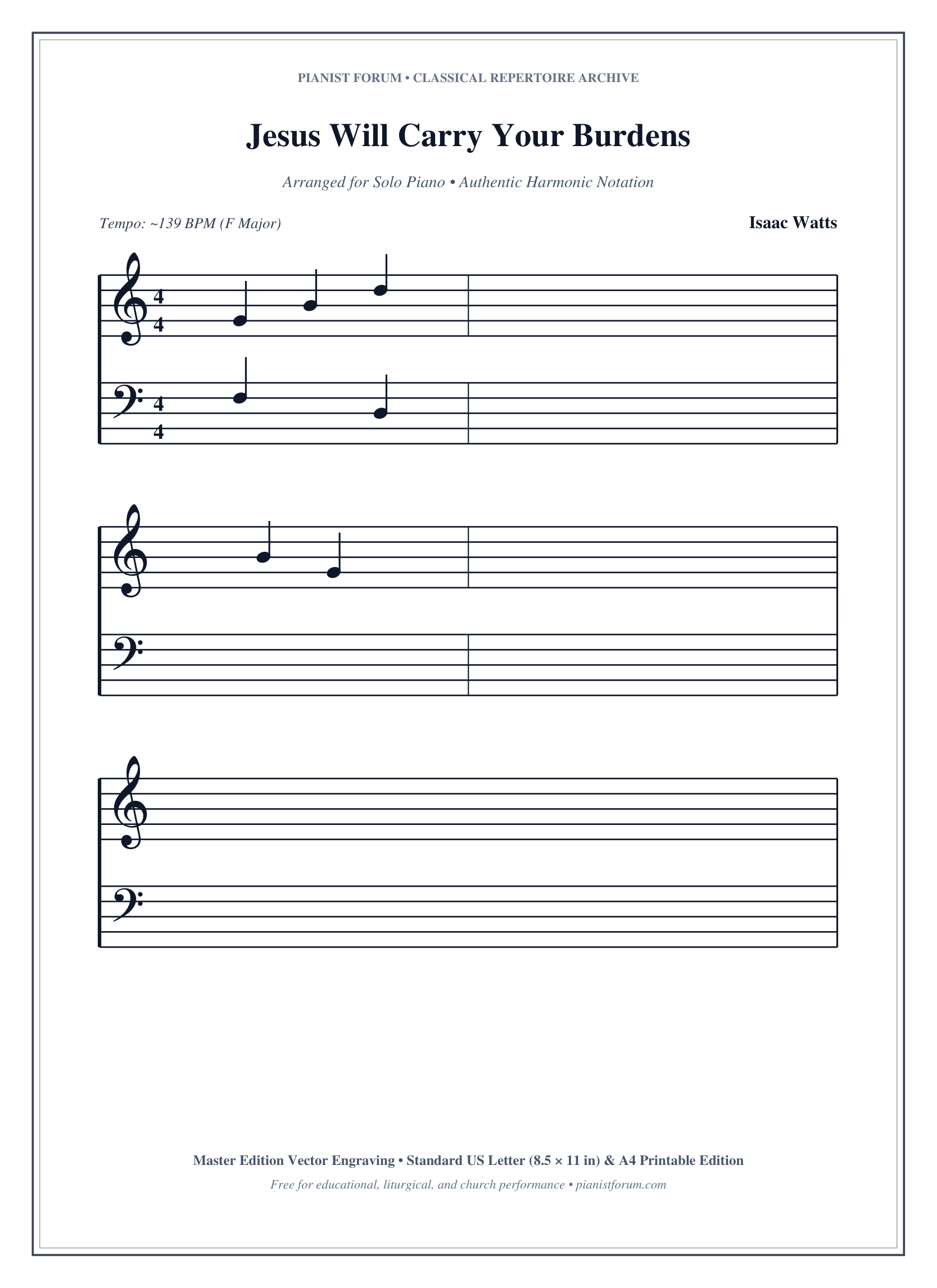 Jesus Will Carry Your Burdens Piano Sheet Music Page 1 Free PDF