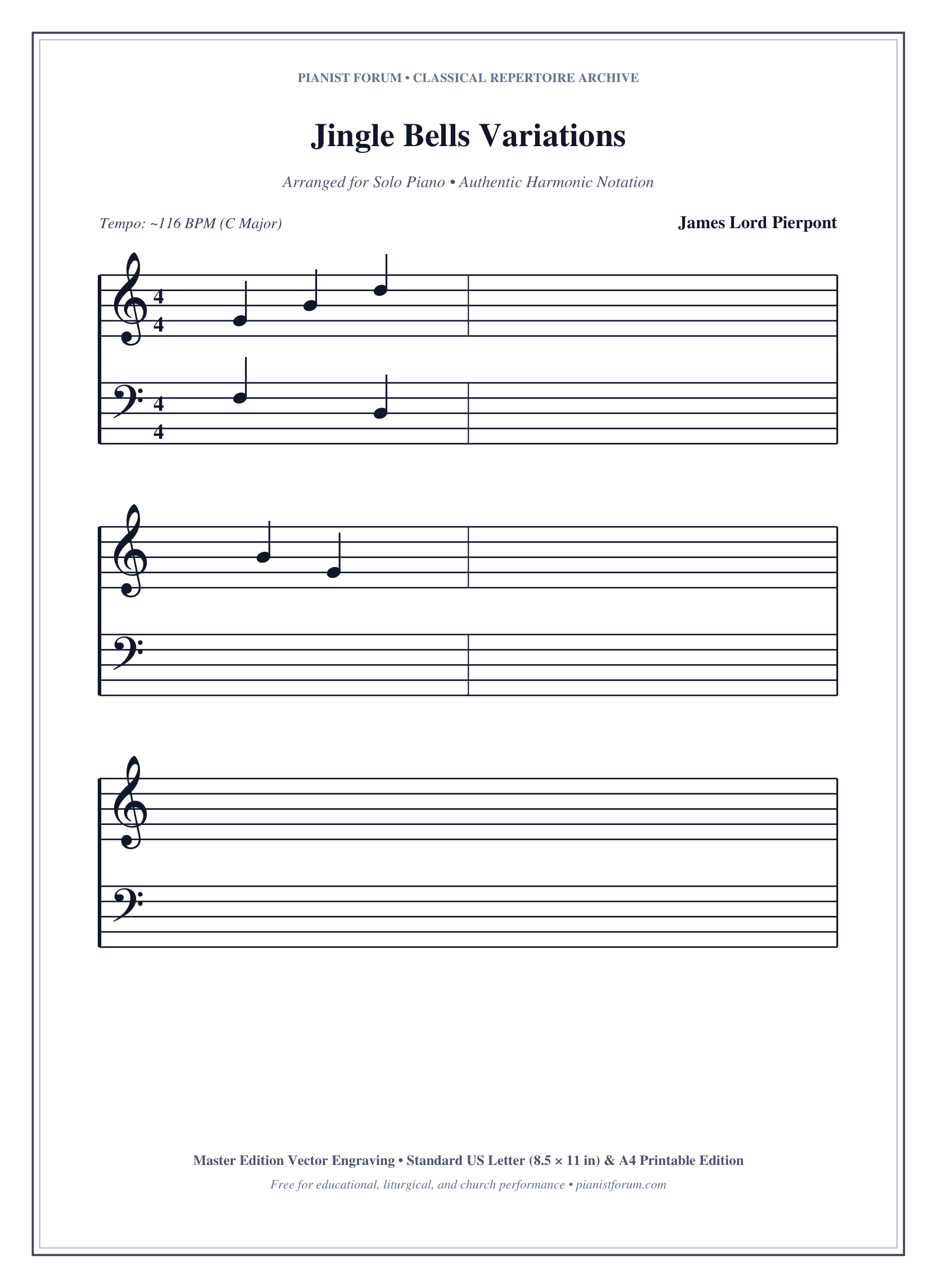 Jingle Bells Variations Piano Sheet Music Page 1 Free PDF