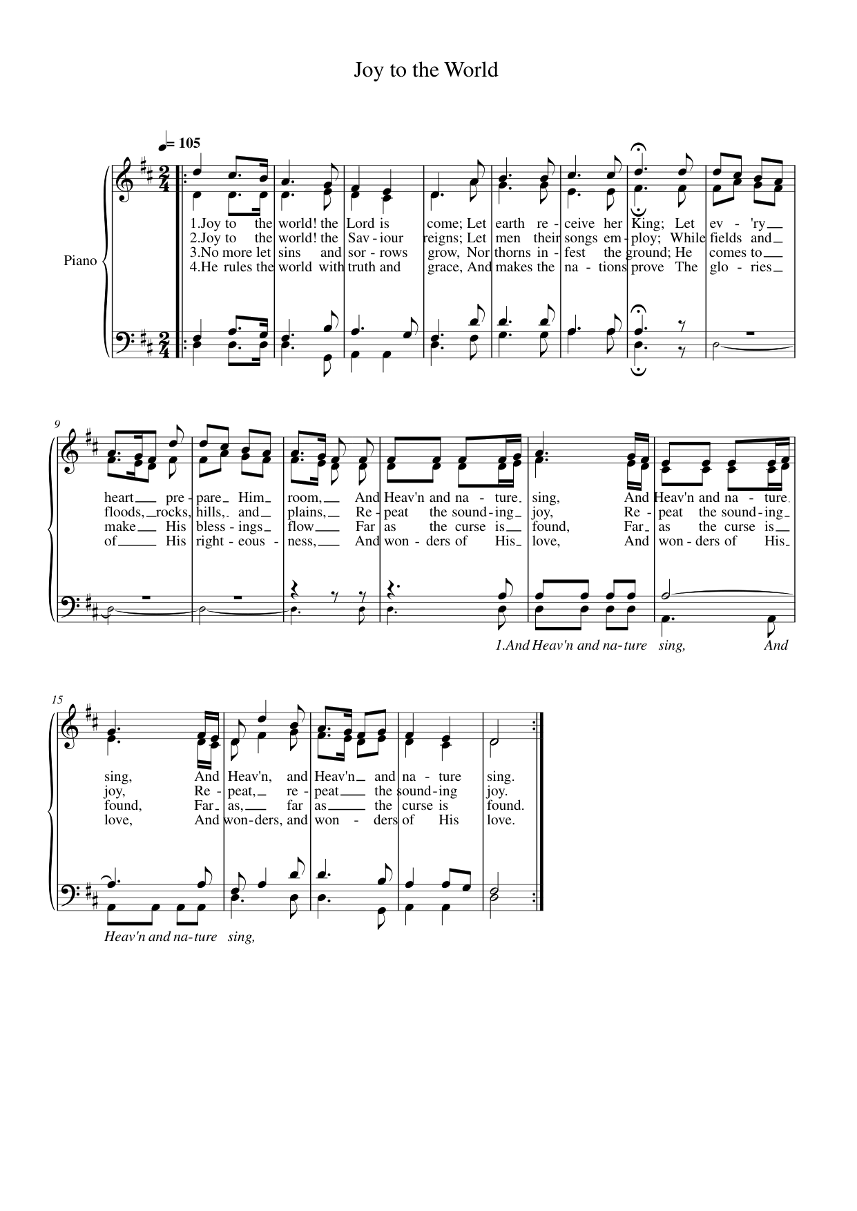 Joy to the World Piano Sheet Music Page 1 Free PDF