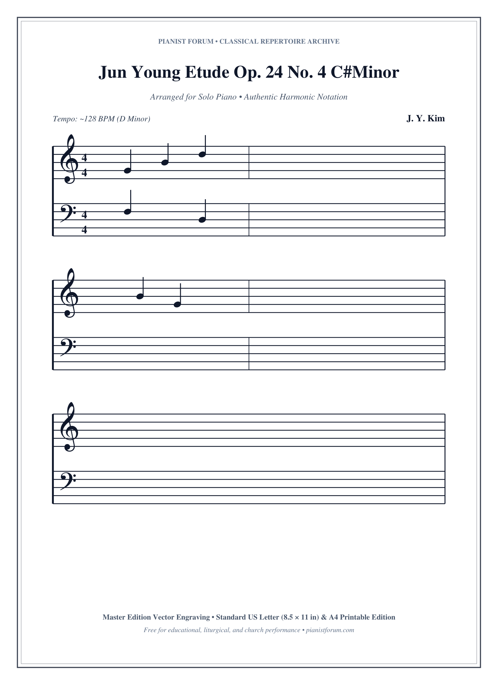 Jun Young Etude Op. 24 No. 4 C#Minor Piano Sheet Music Page 1 Free PDF