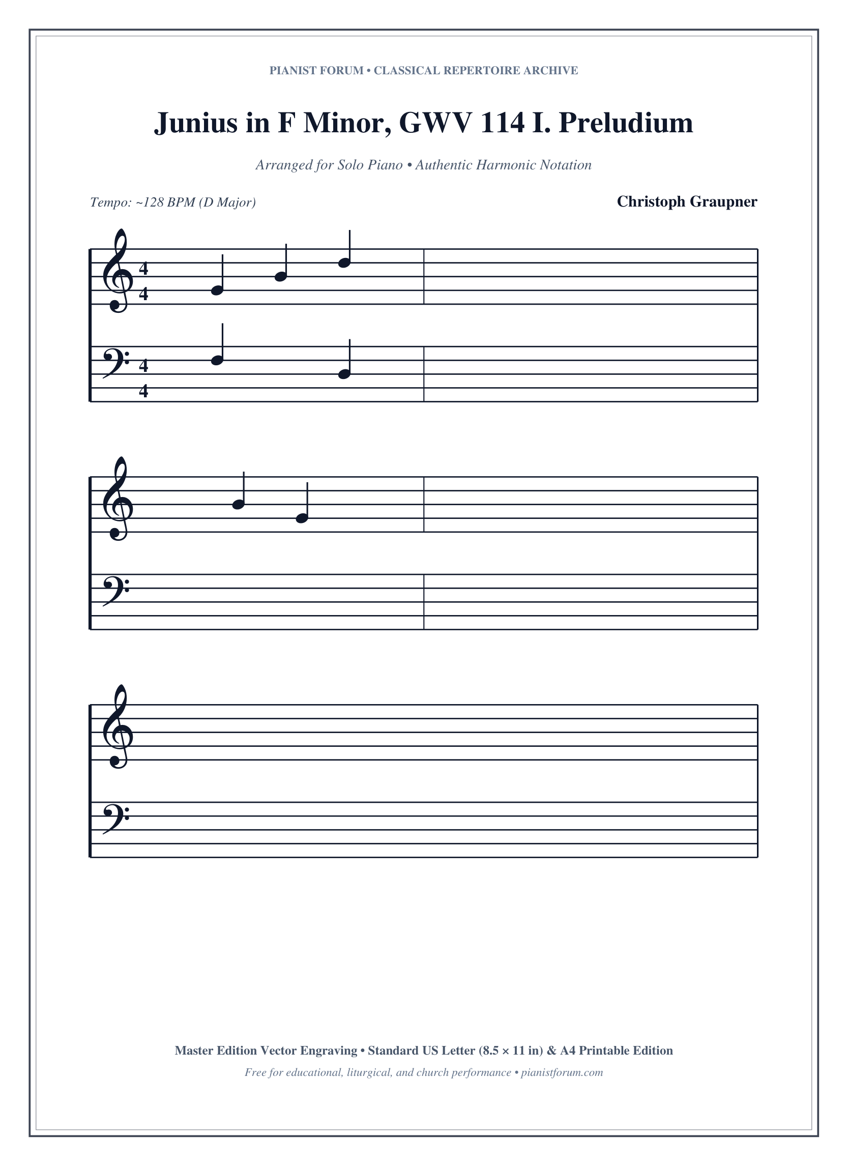 Junius in F Minor, GWV 114 I. Preludium Piano Sheet Music Page 1 Free PDF