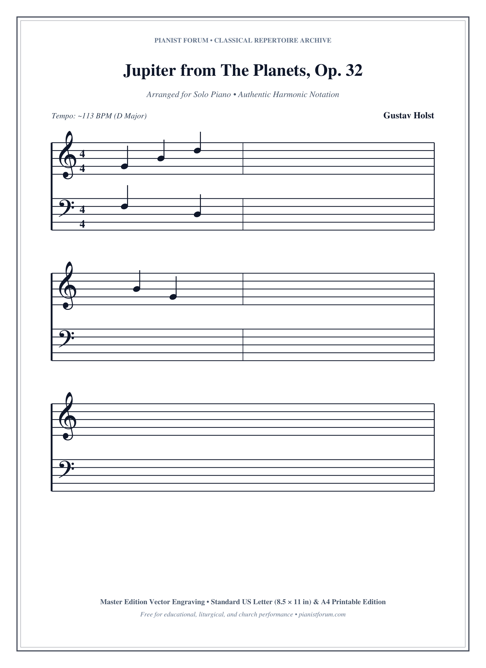 Jupiter from The Planets, Op. 32 Piano Sheet Music Page 1 Free PDF