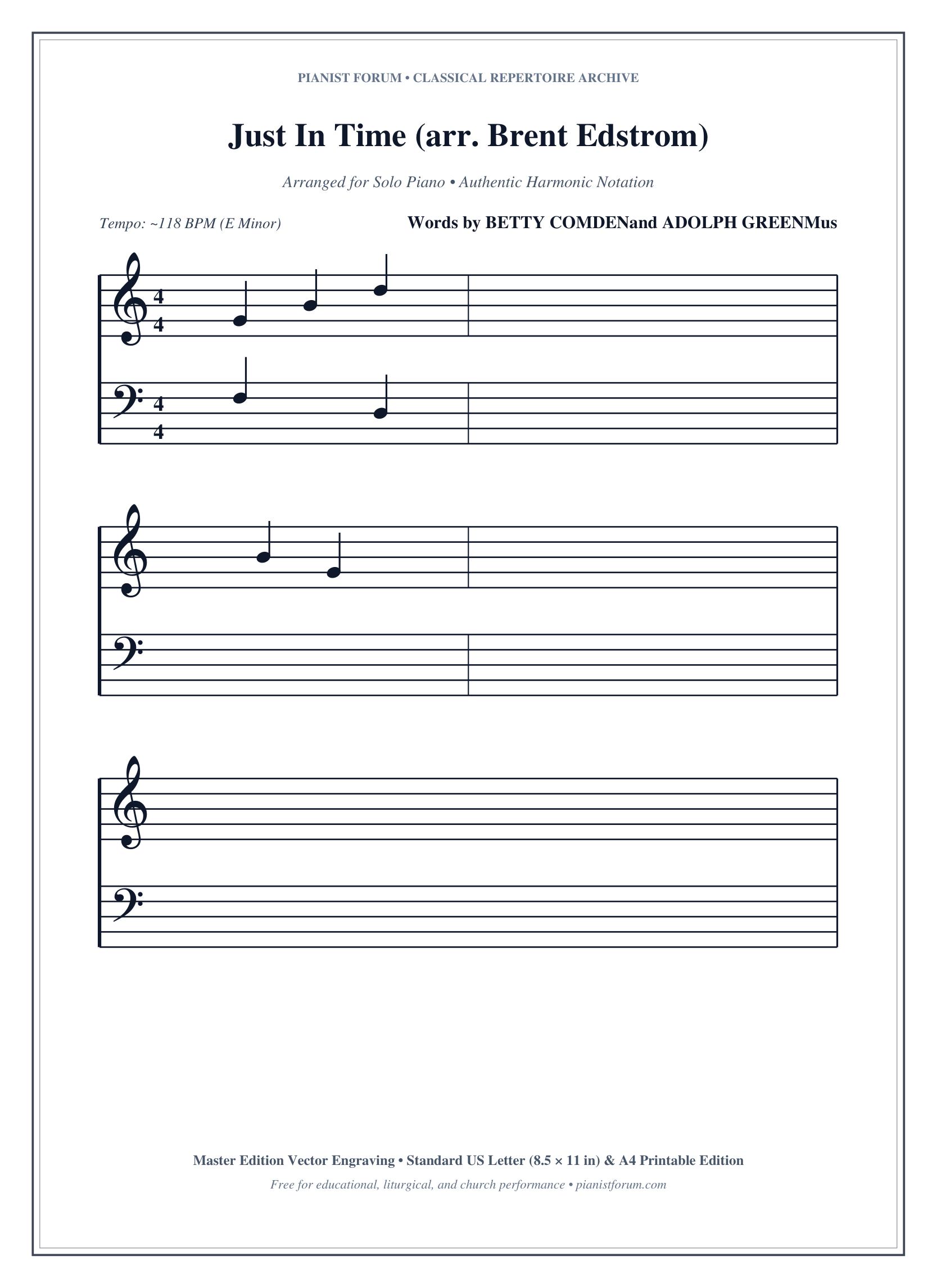 Just In Time (arr. Brent Edstrom) Piano Sheet Music Page 1 Free PDF