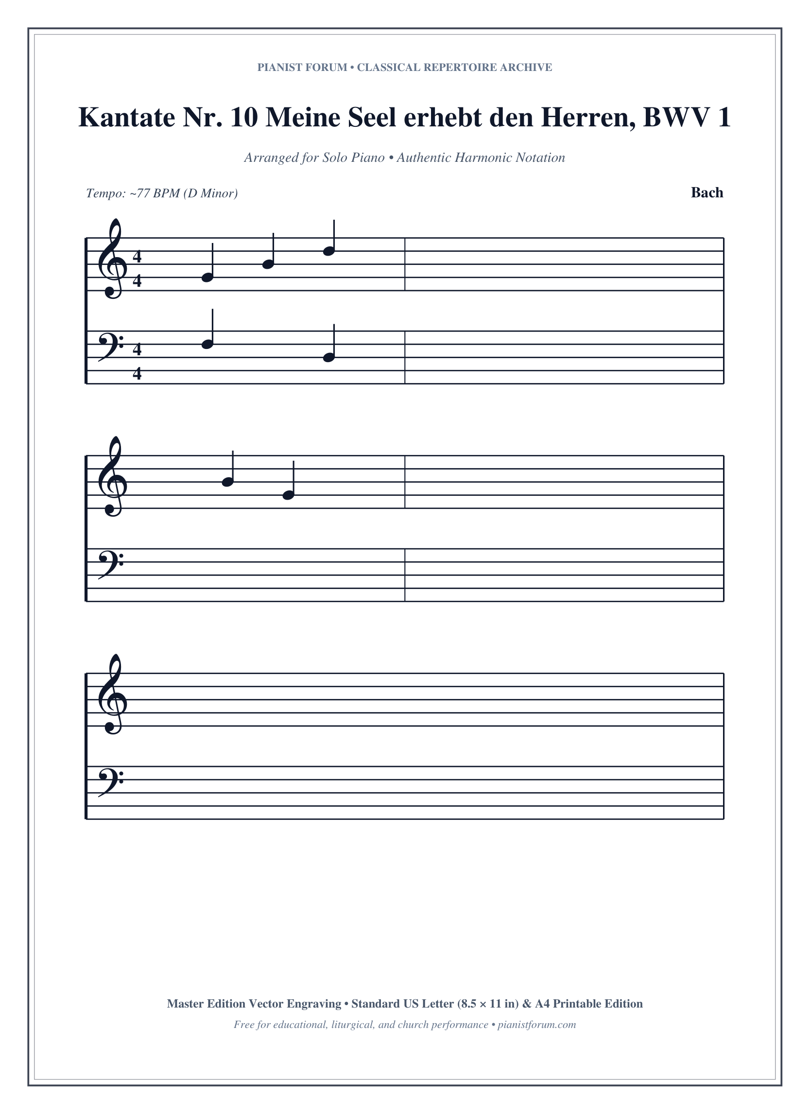 Kantate Nr. 10 Meine Seel erhebt den Herren, BWV 10 Piano Sheet Music Page 1 Free PDF