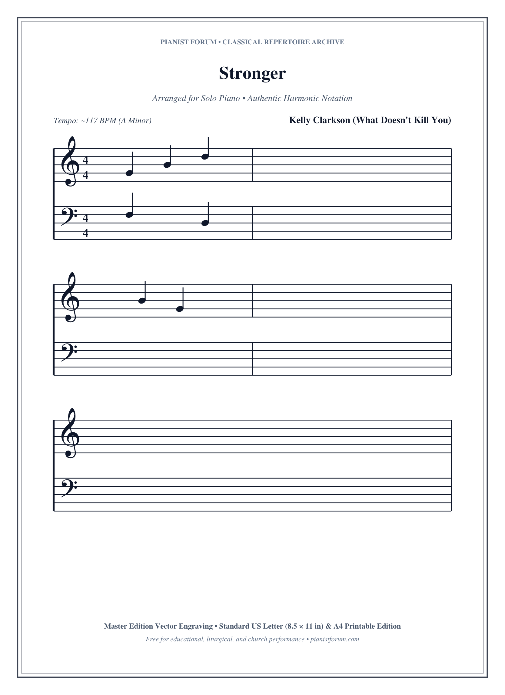 Stronger Piano Sheet Music Page 1 Free PDF