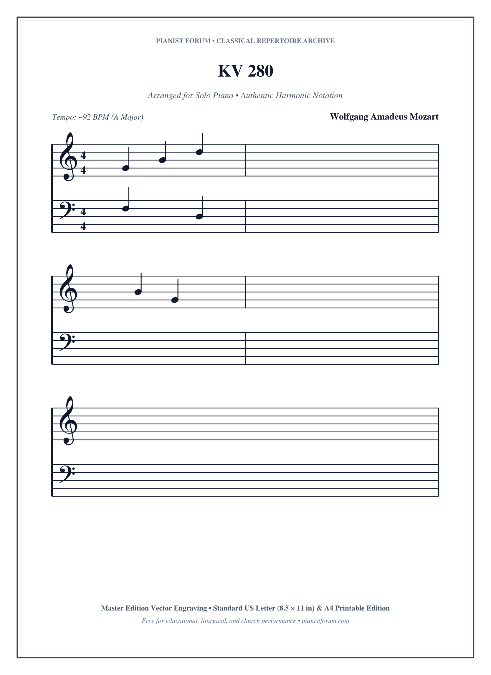 KV 280 Piano Sheet Music Page 1 Free PDF