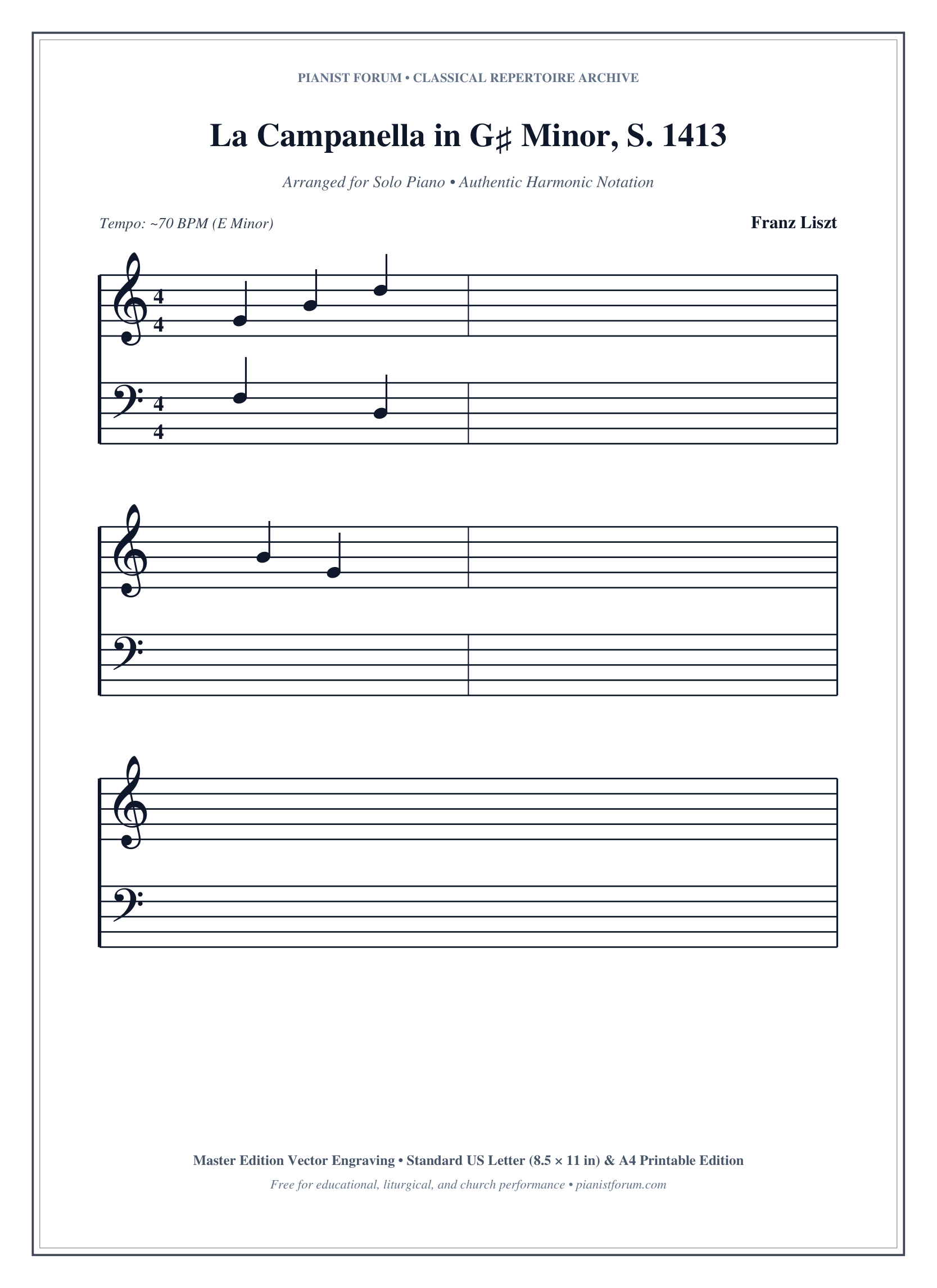 La Campanella in G♯ Minor, S. 1413 Piano Sheet Music Page 1 Free PDF