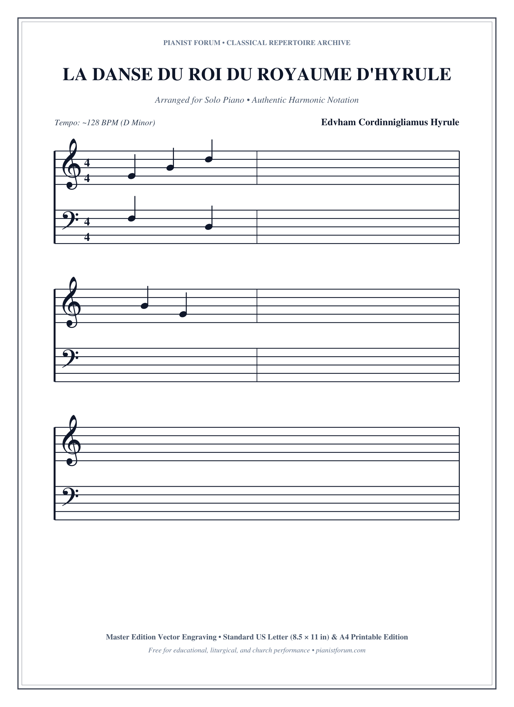 LA DANSE DU ROI DU ROYAUME D'HYRULE Piano Sheet Music Page 1 Free PDF