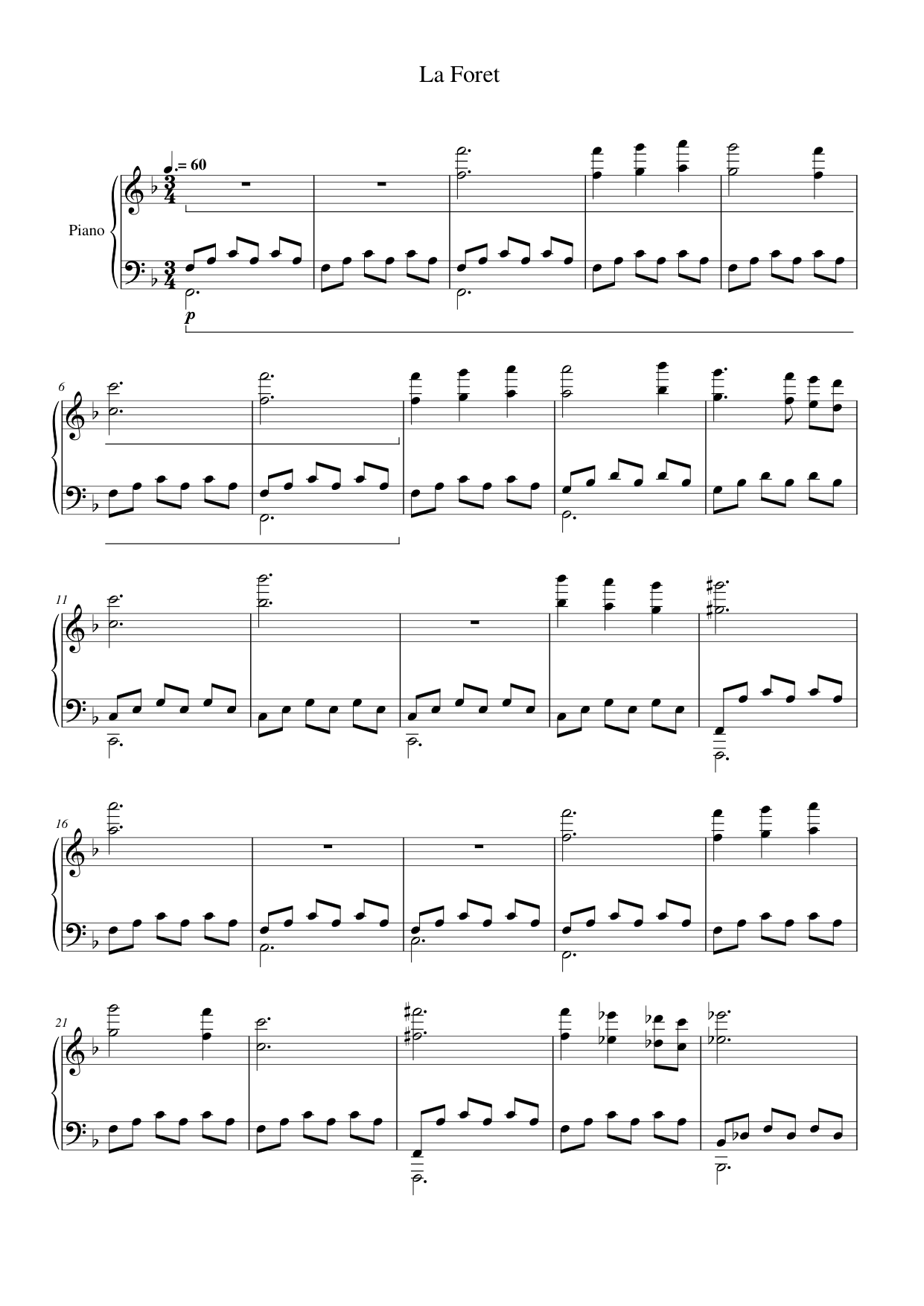 La Foret Piano Sheet Music Page 1 Free PDF
