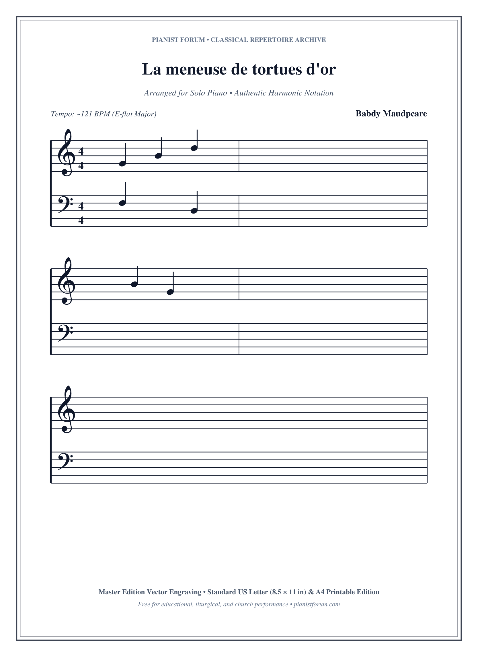 La meneuse de tortues d'or Piano Sheet Music Page 1 Free PDF