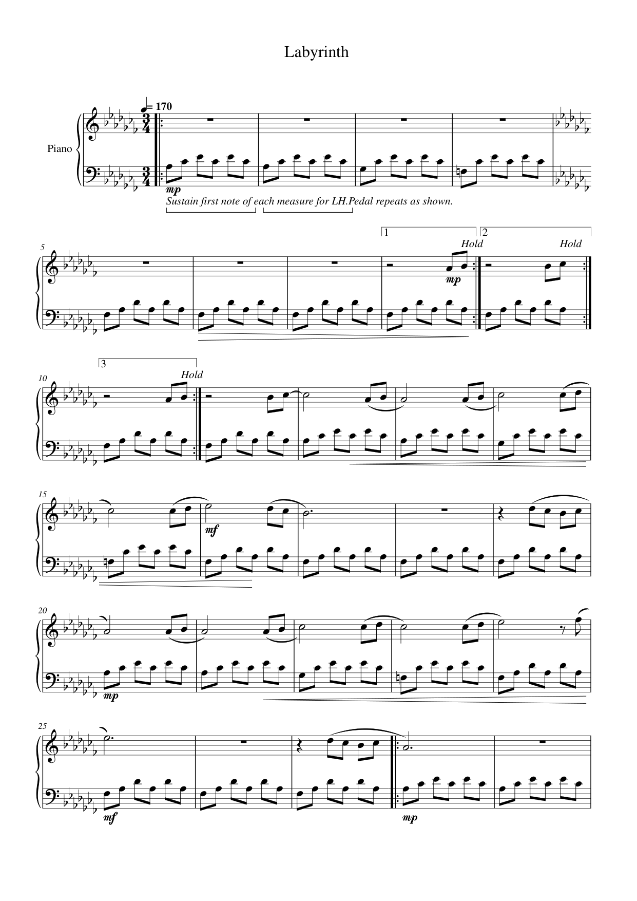 Labyrinth Piano Sheet Music Page 1 Free PDF