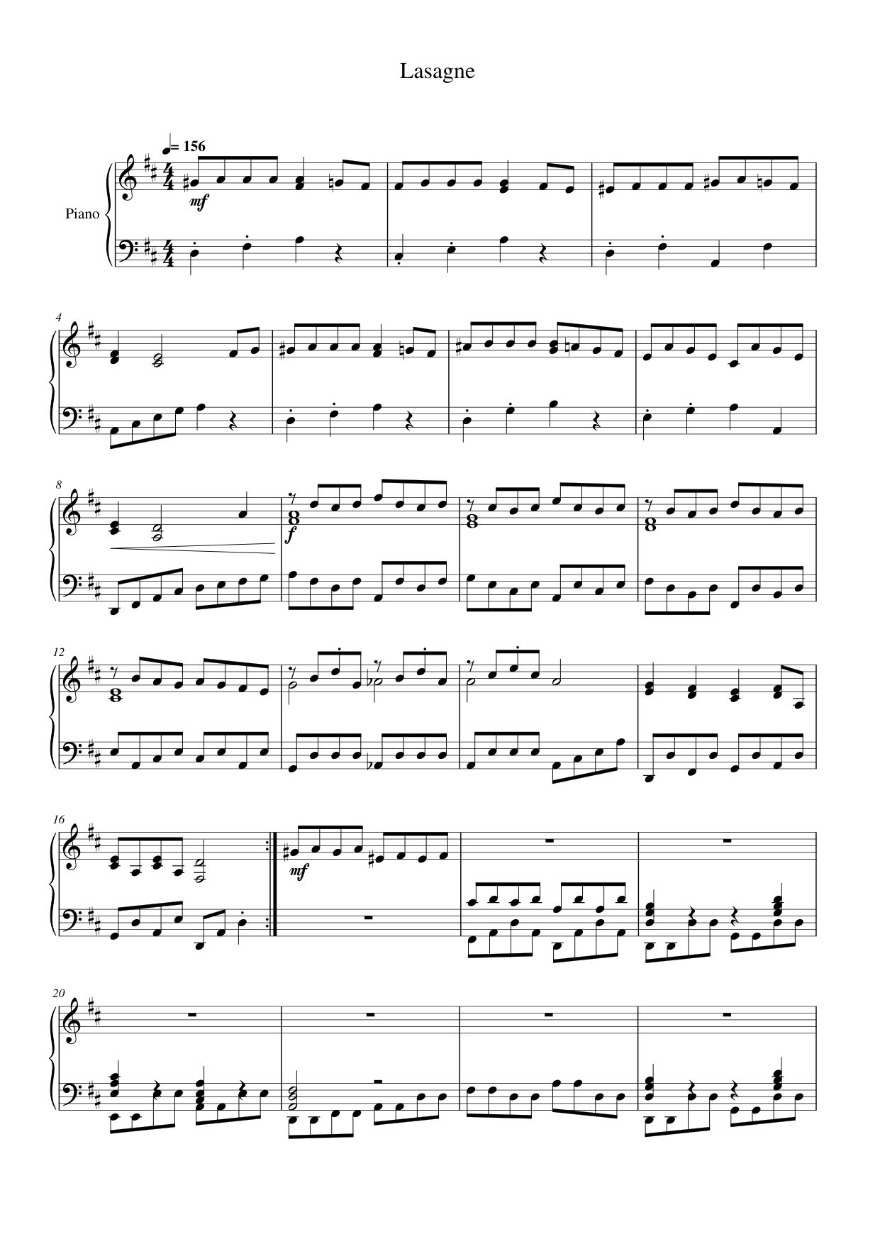 Lasagne Piano Sheet Music Page 1 Free PDF