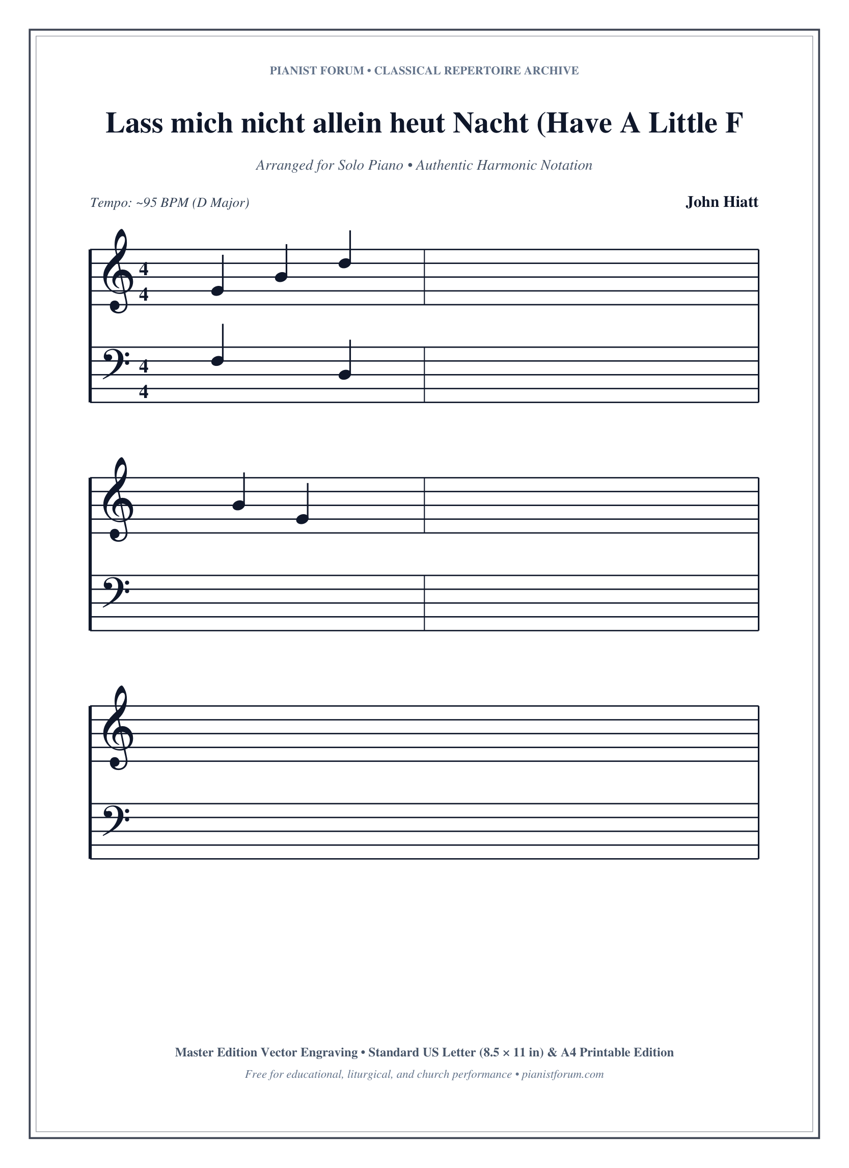 Lass mich nicht allein heut Nacht (Have A Little Faith In Me) Piano Sheet Music Page 1 Free PDF
