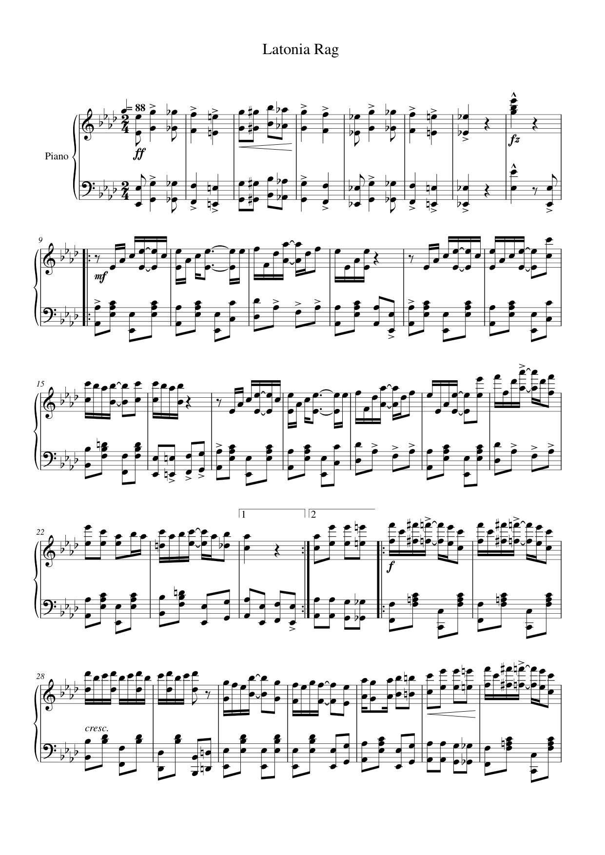 Latonia Rag Piano Sheet Music Page 1 Free PDF