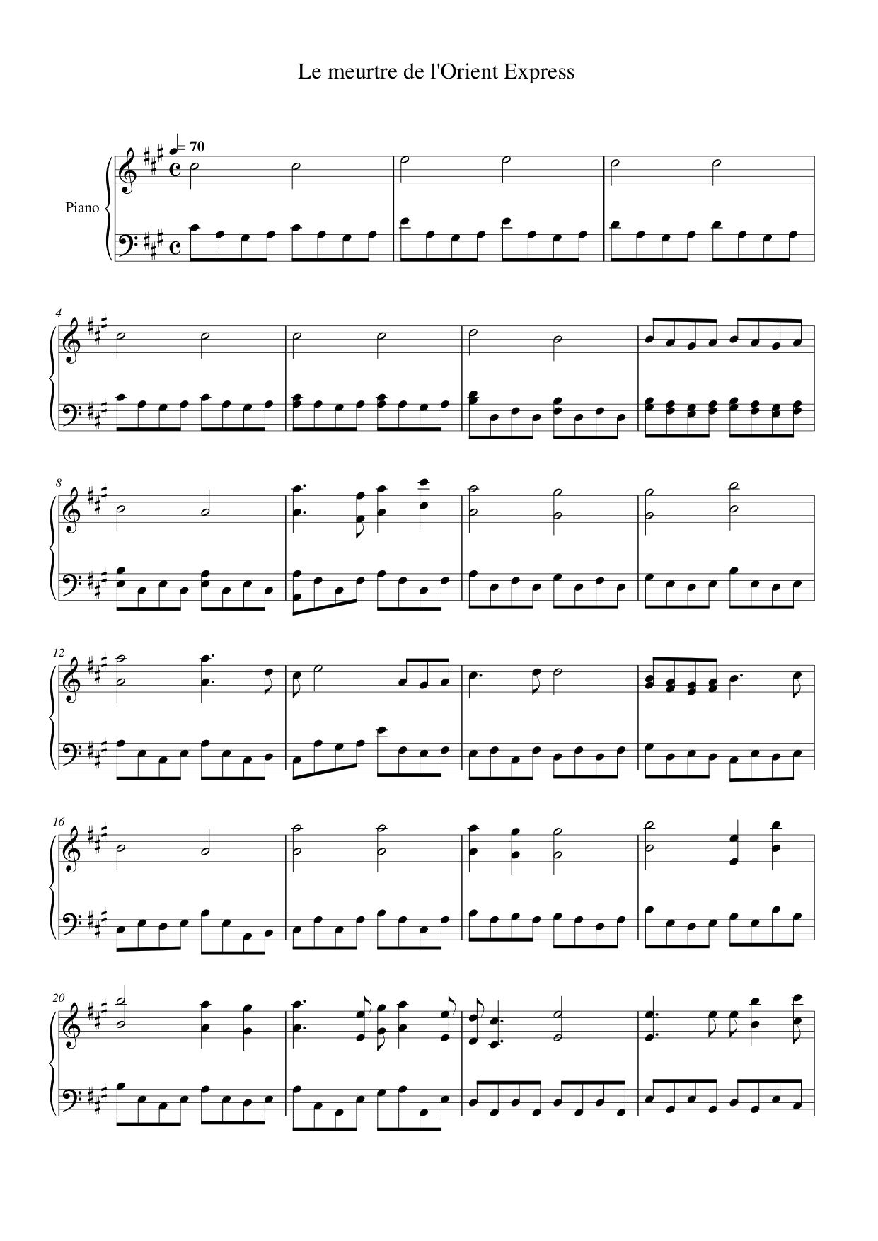 Le meurtre de l'Orient Express Piano Sheet Music Page 1 Free PDF