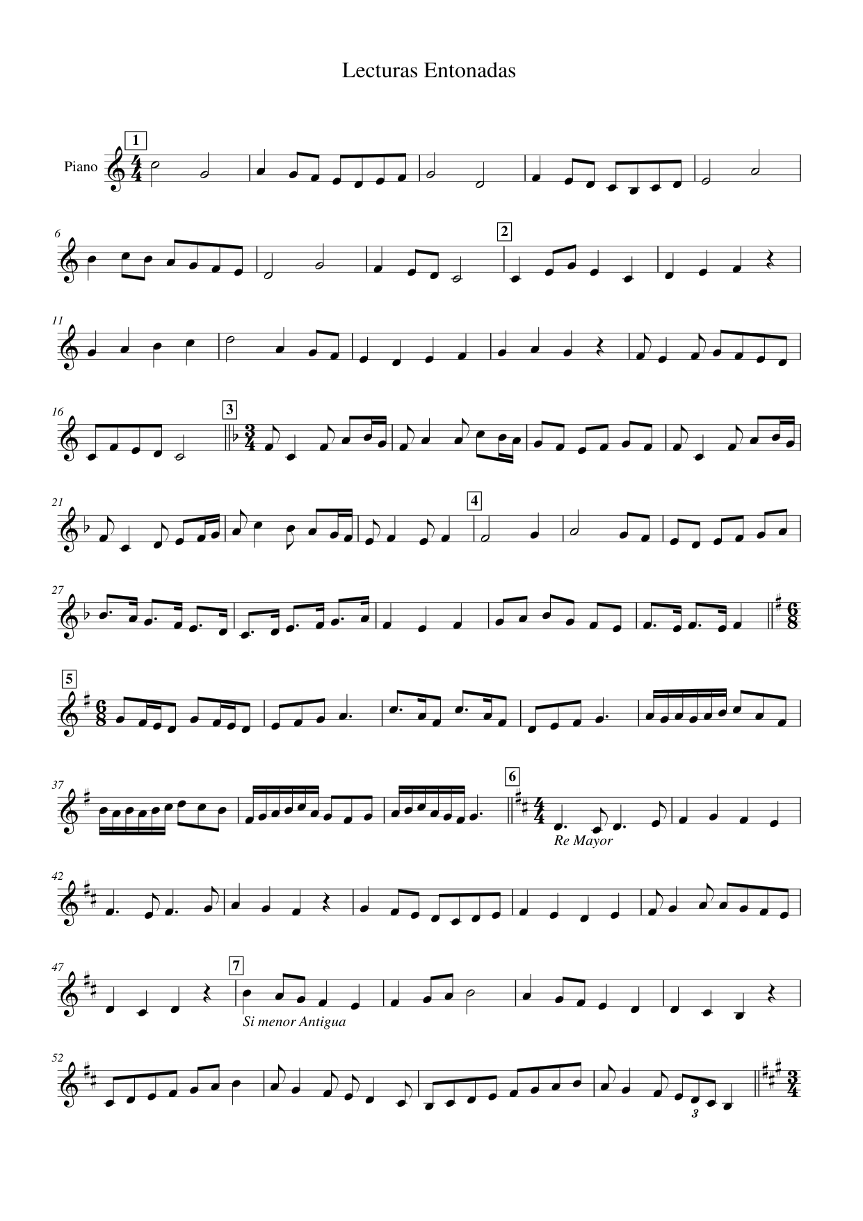 Lecturas Entonadas Piano Sheet Music Page 1 Free PDF