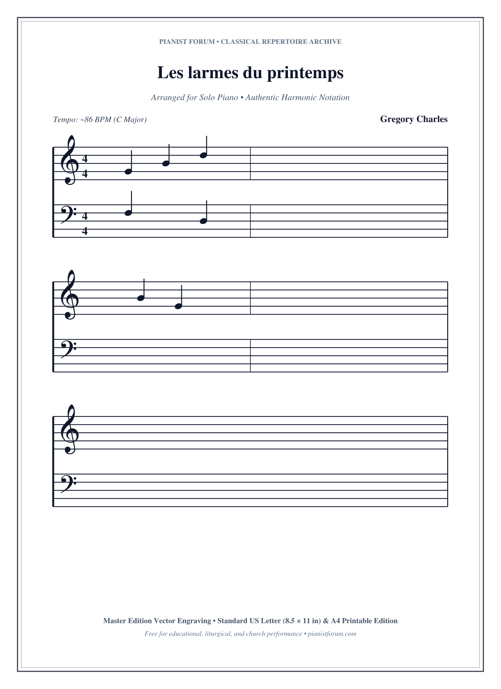 Les larmes du printemps Piano Sheet Music Page 1 Free PDF