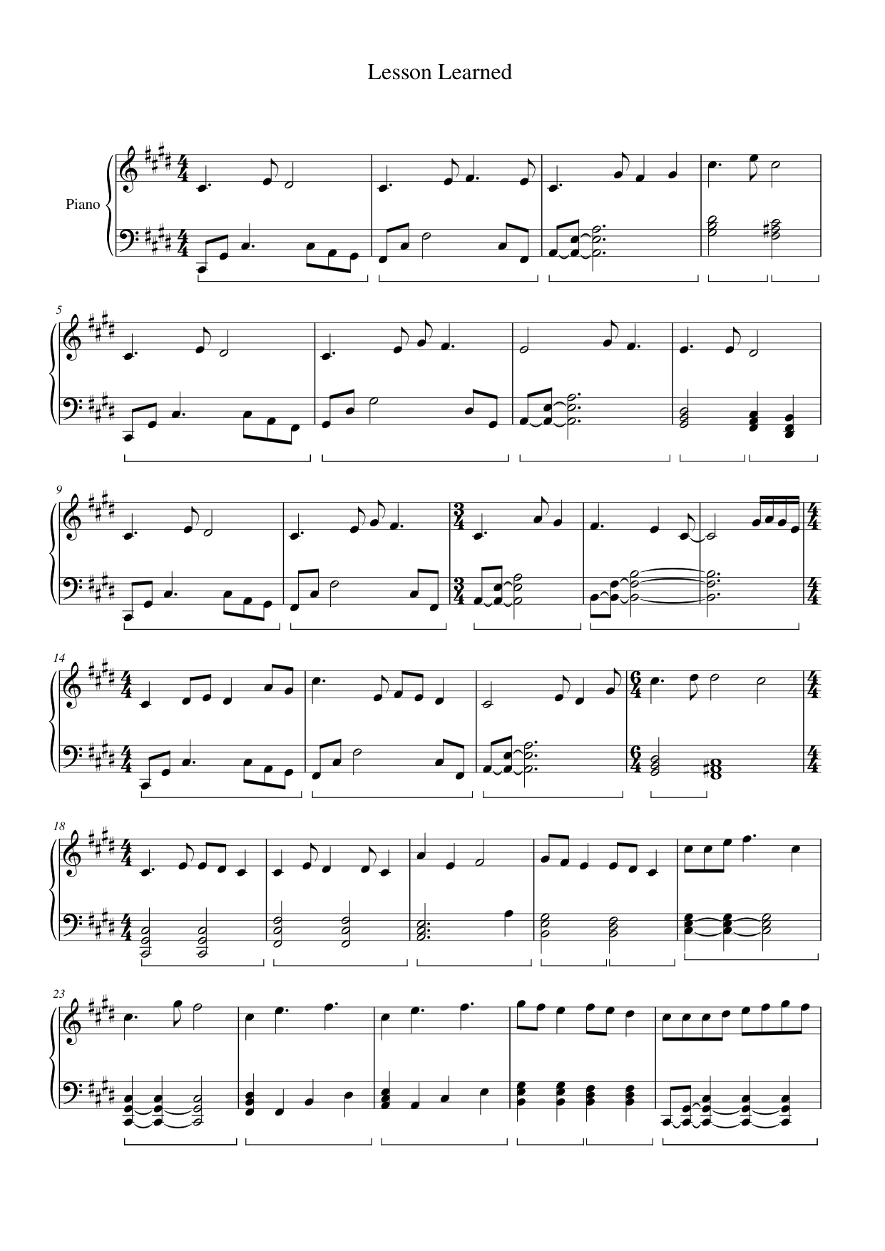 Lesson Learned Piano Sheet Music Page 1 Free PDF