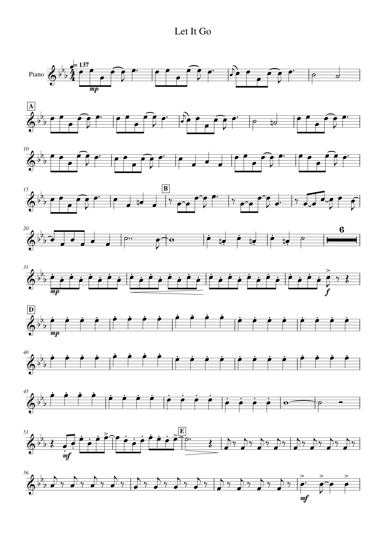 Let It Go Piano Sheet Music Page 1 Free PDF