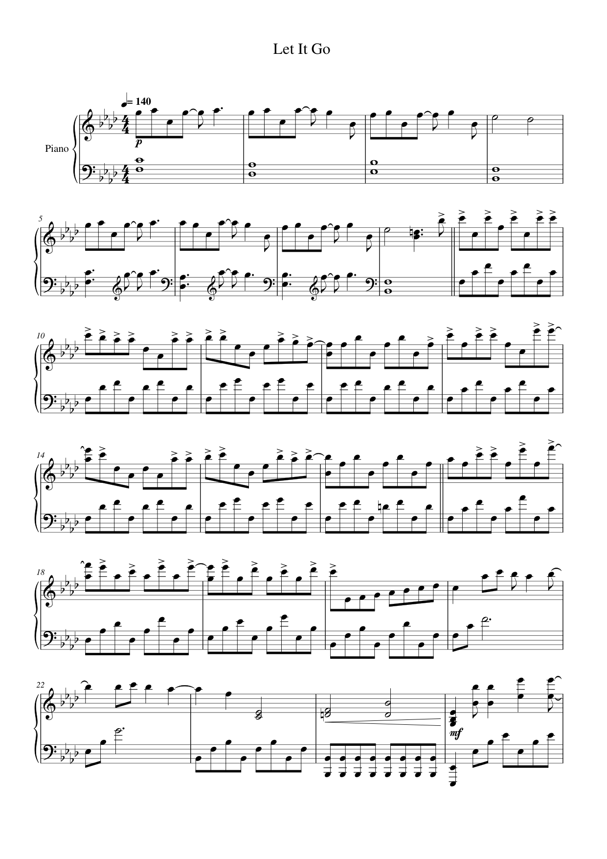 Let It Go Piano Sheet Music Page 1 Free PDF