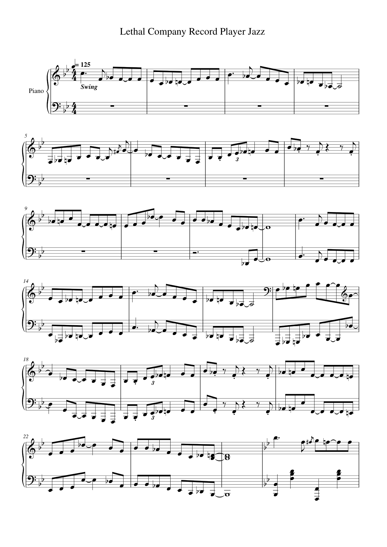 Lethal Company Record Player Jazz Piano Sheet Music Page 1 Free PDF