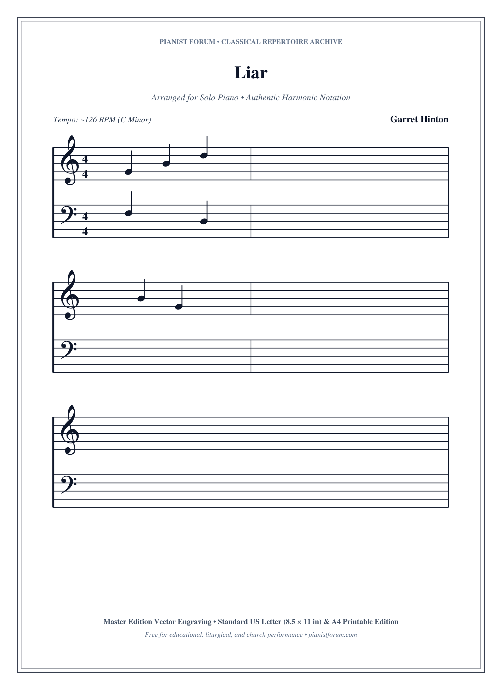 Liar Piano Sheet Music Page 1 Free PDF
