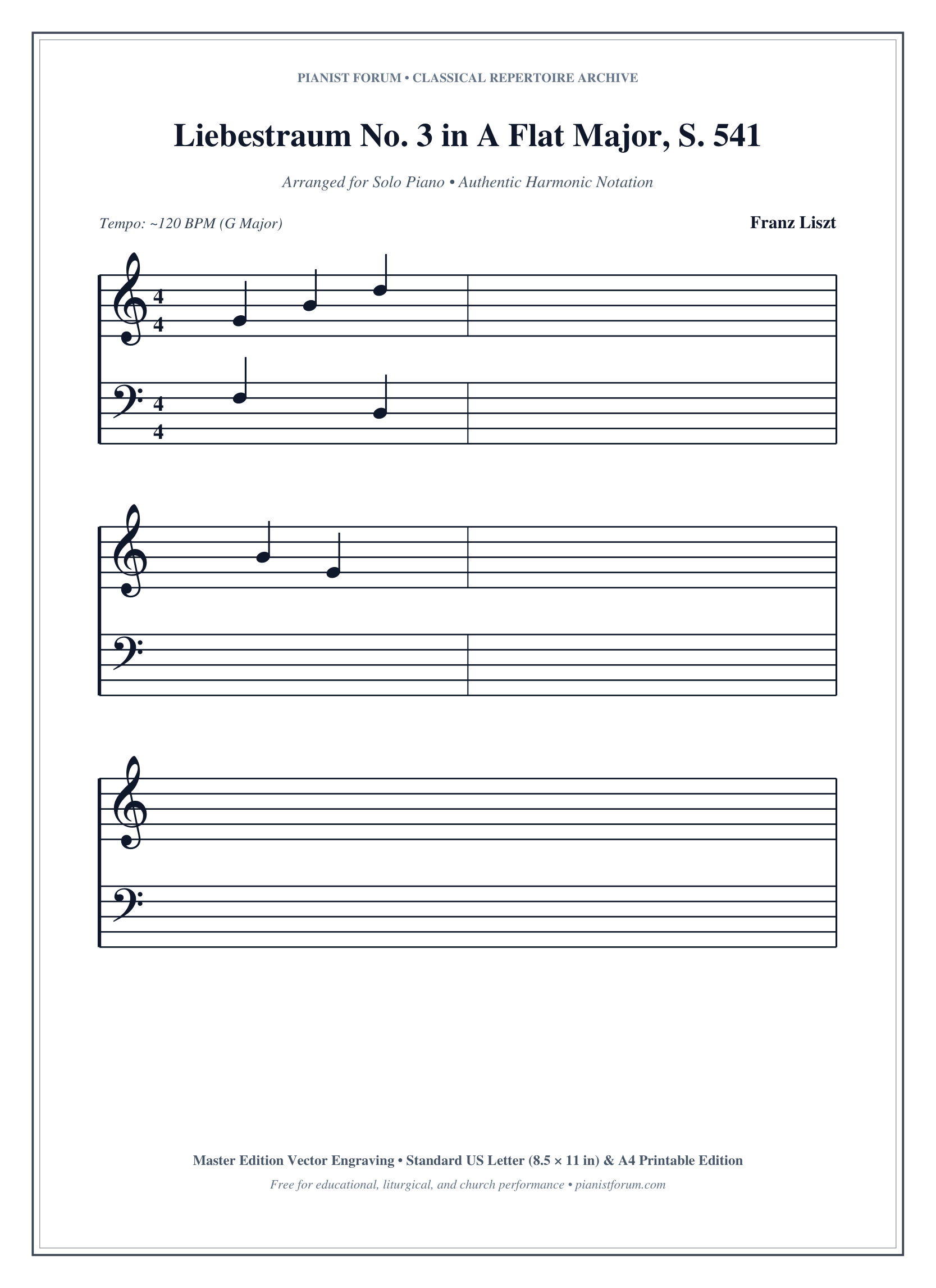 Liebestraum No. 3 in A Flat Major, S. 541 Piano Sheet Music Page 1 Free PDF