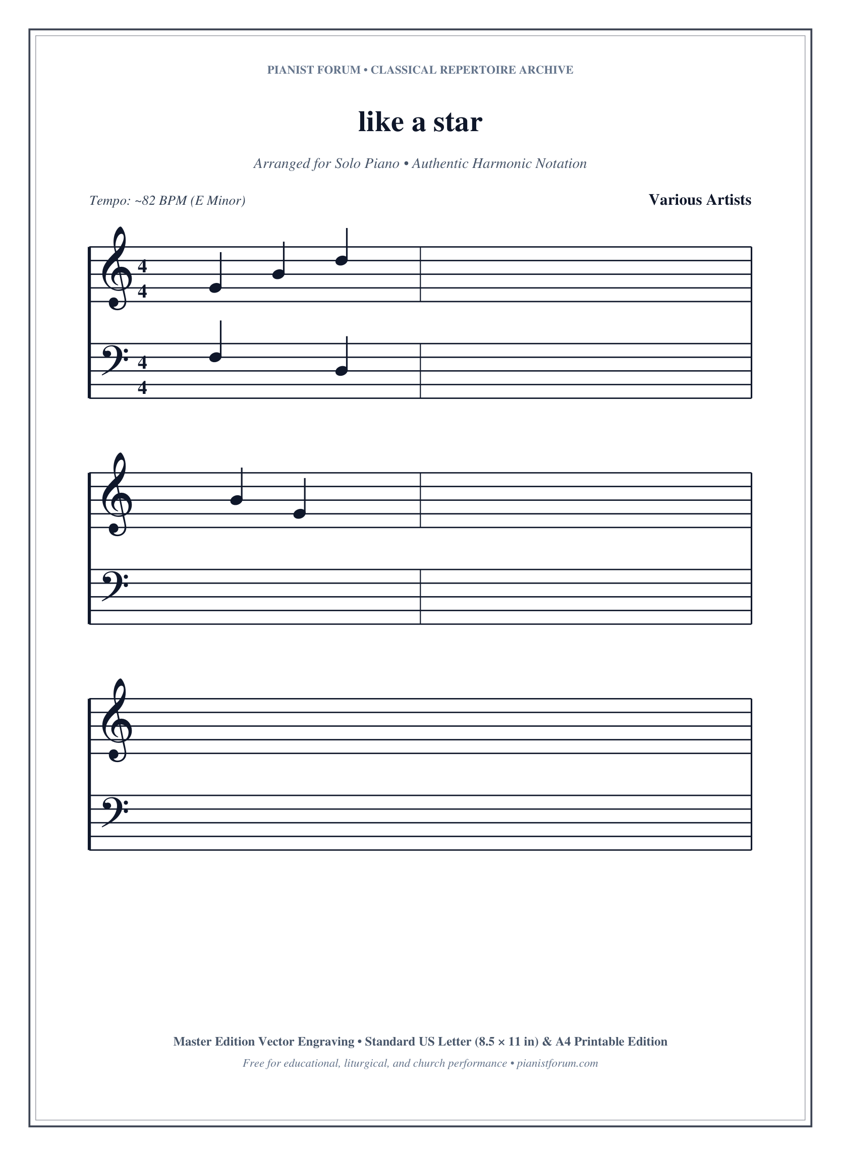 like a star Piano Sheet Music Page 1 Free PDF