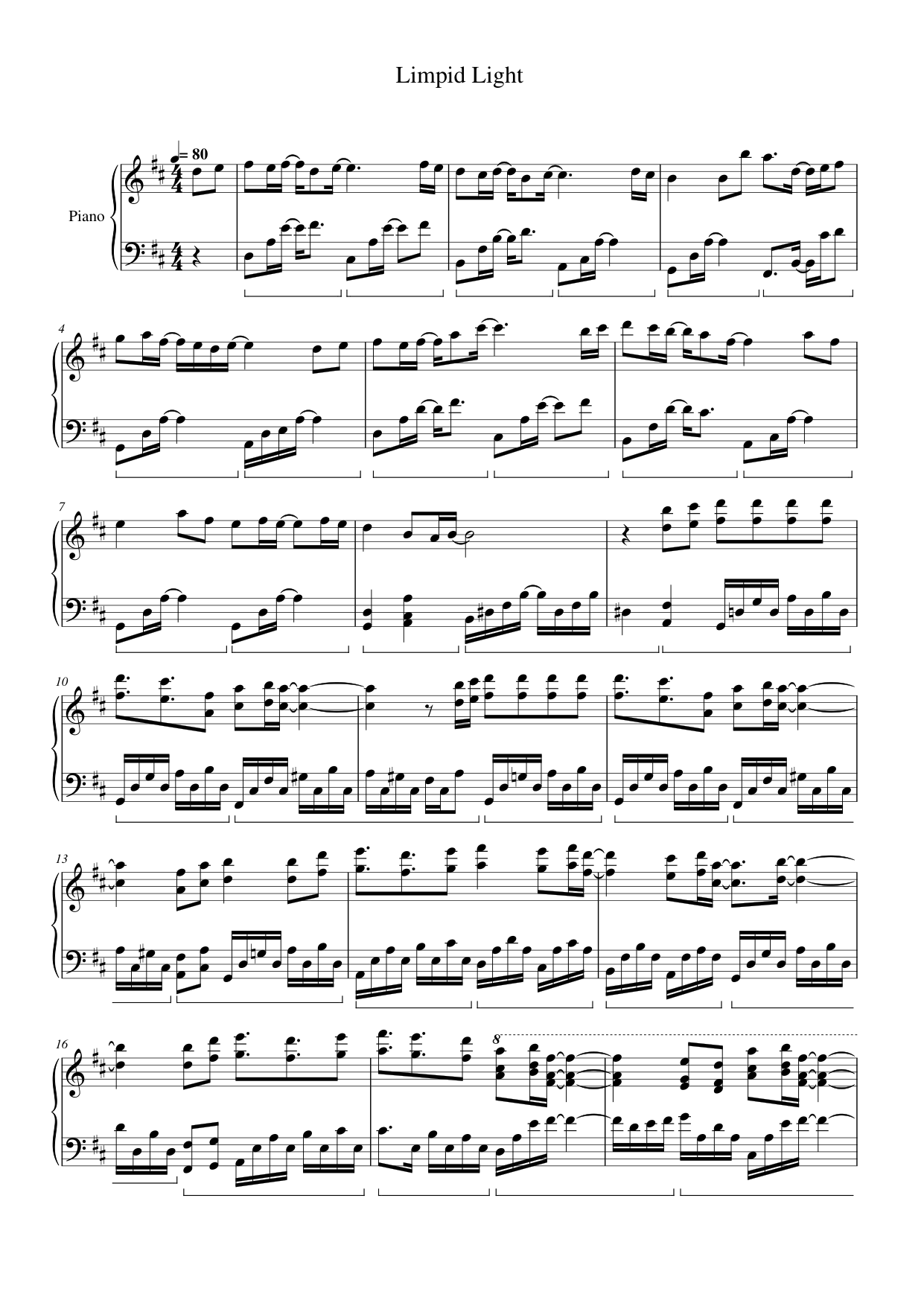 Limpid Light Piano Sheet Music Page 1 Free PDF