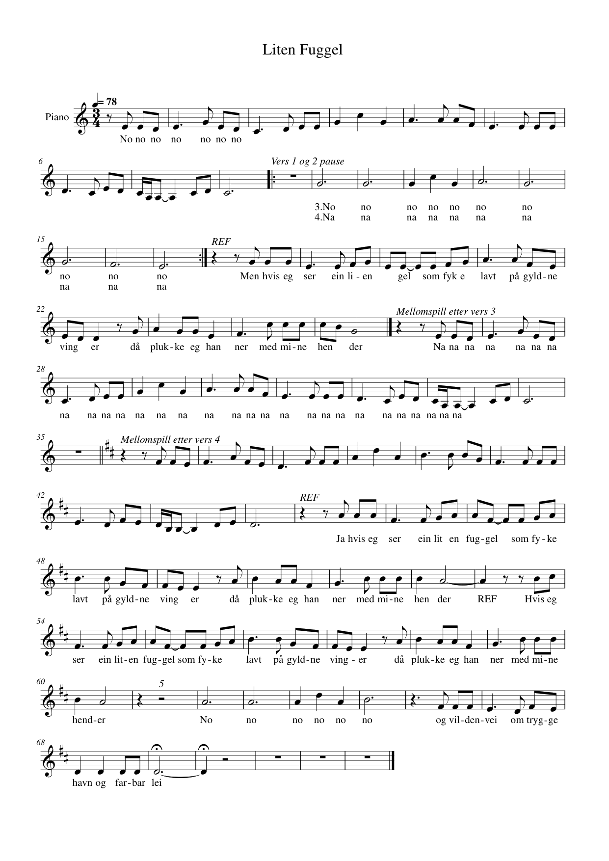Liten Fuggel Piano Sheet Music Page 1 Free PDF