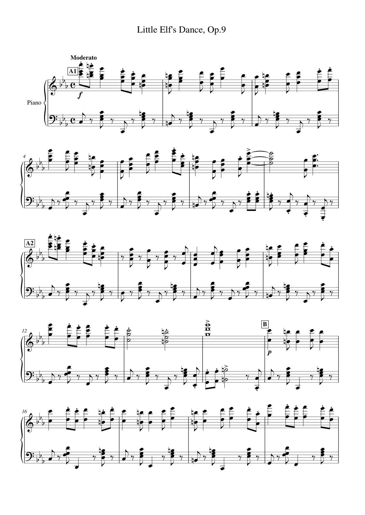 Little Elf's Dance, Op.9 Piano Sheet Music Page 1 Free PDF