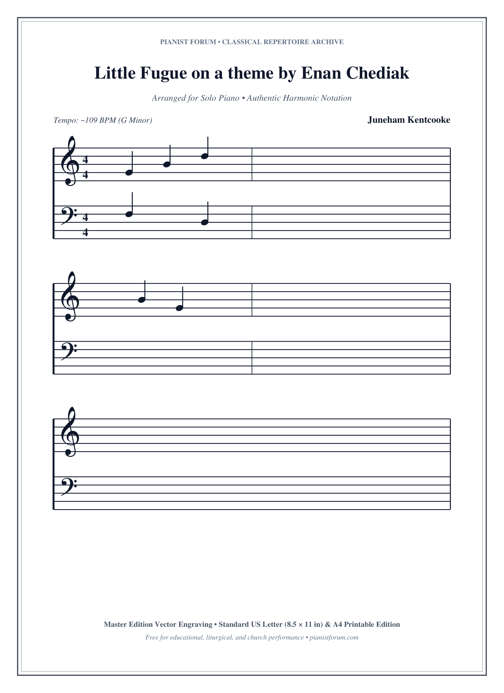 Little Fugue on a theme by Enan Chediak Piano Sheet Music Page 1 Free PDF
