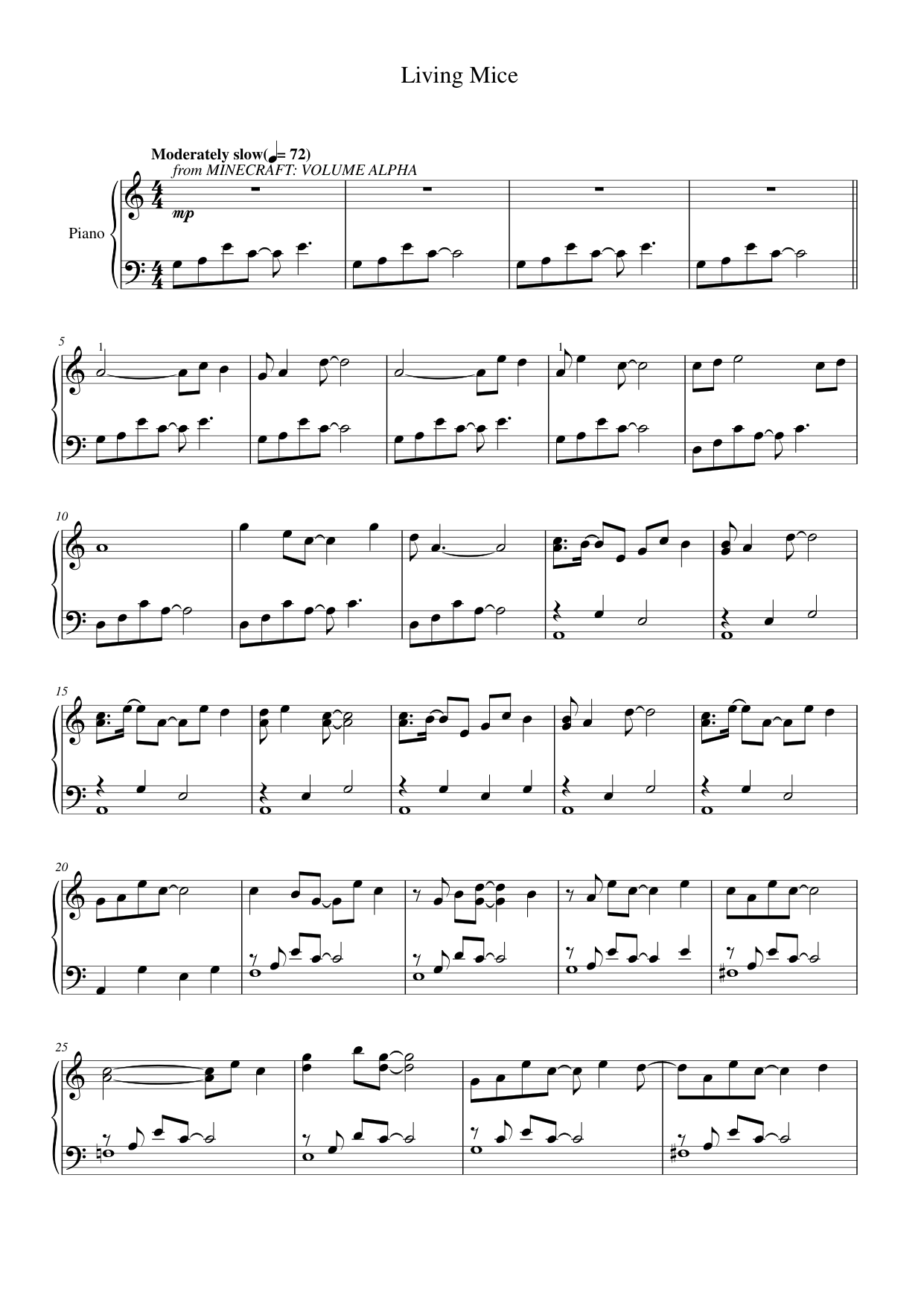 Living Mice Piano Sheet Music Page 1 Free PDF