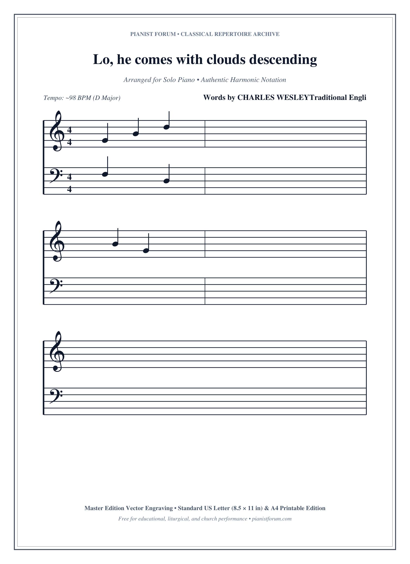 Lo, he comes with clouds descending Piano Sheet Music Page 1 Free PDF