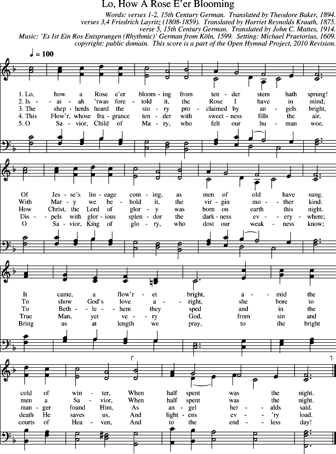 Lo, How A Rose E'er Blooming Piano Sheet Music Page 1 Free PDF