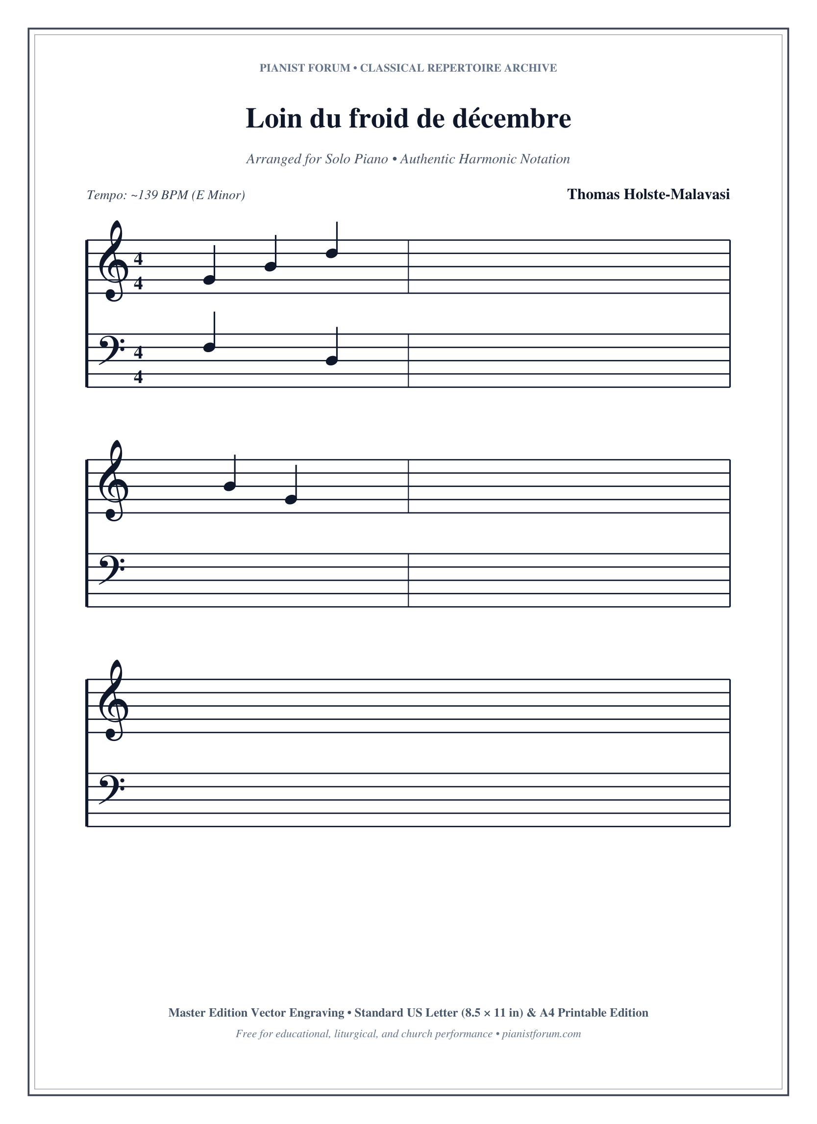 Loin du froid de décembre Piano Sheet Music Page 1 Free PDF