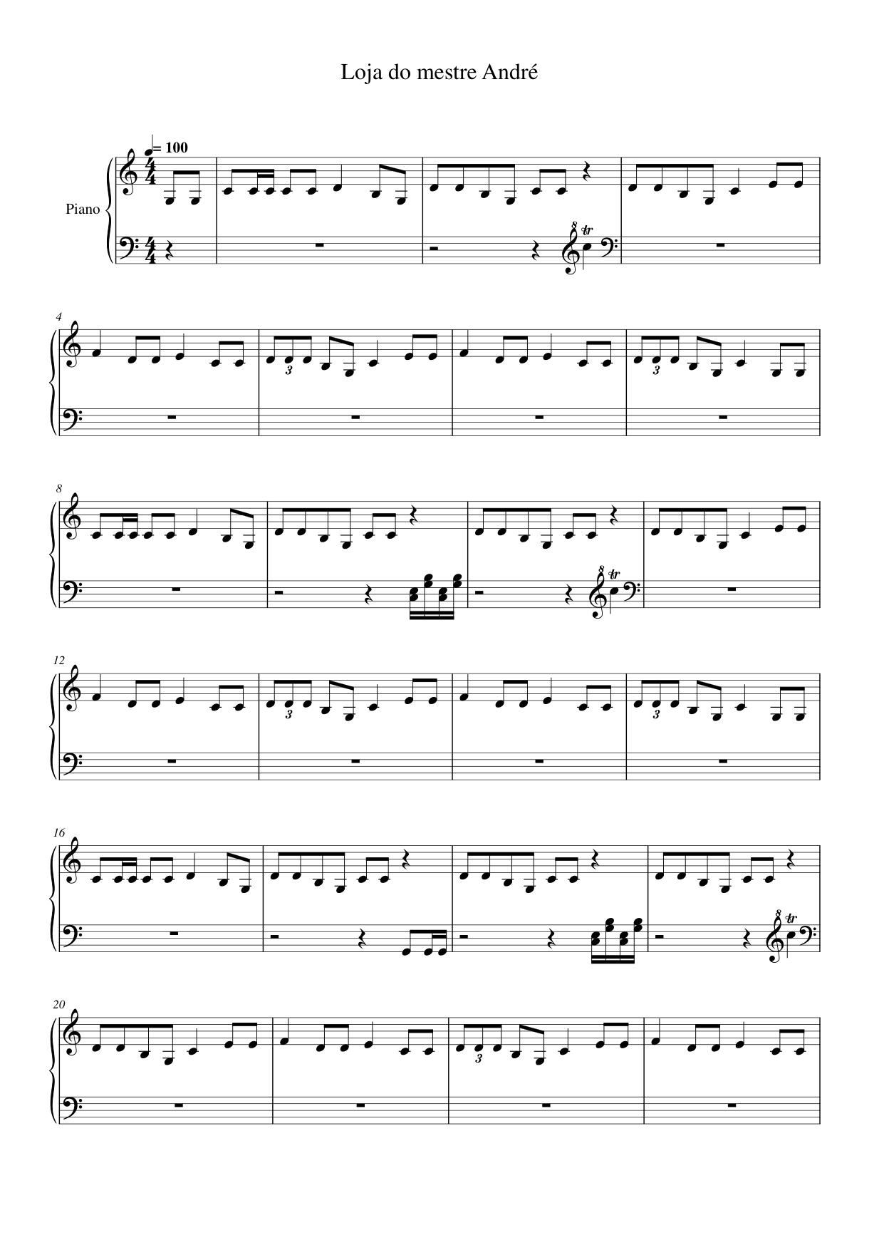 Loja do mestre André Piano Sheet Music Page 1 Free PDF
