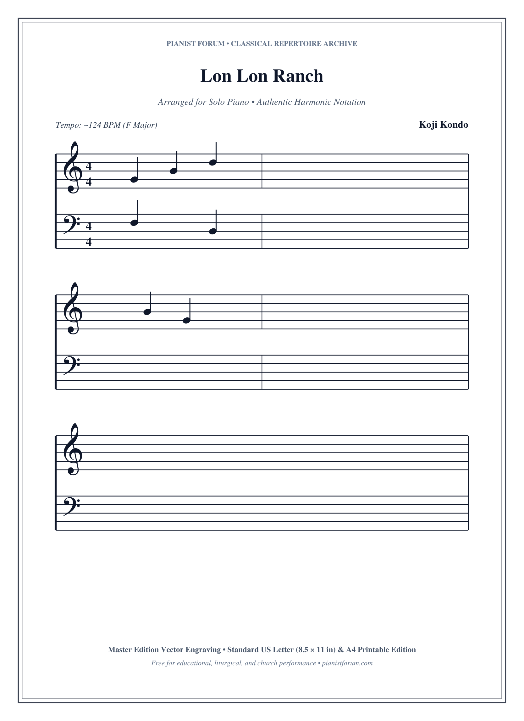 Lon Lon Ranch Piano Sheet Music Free PDF