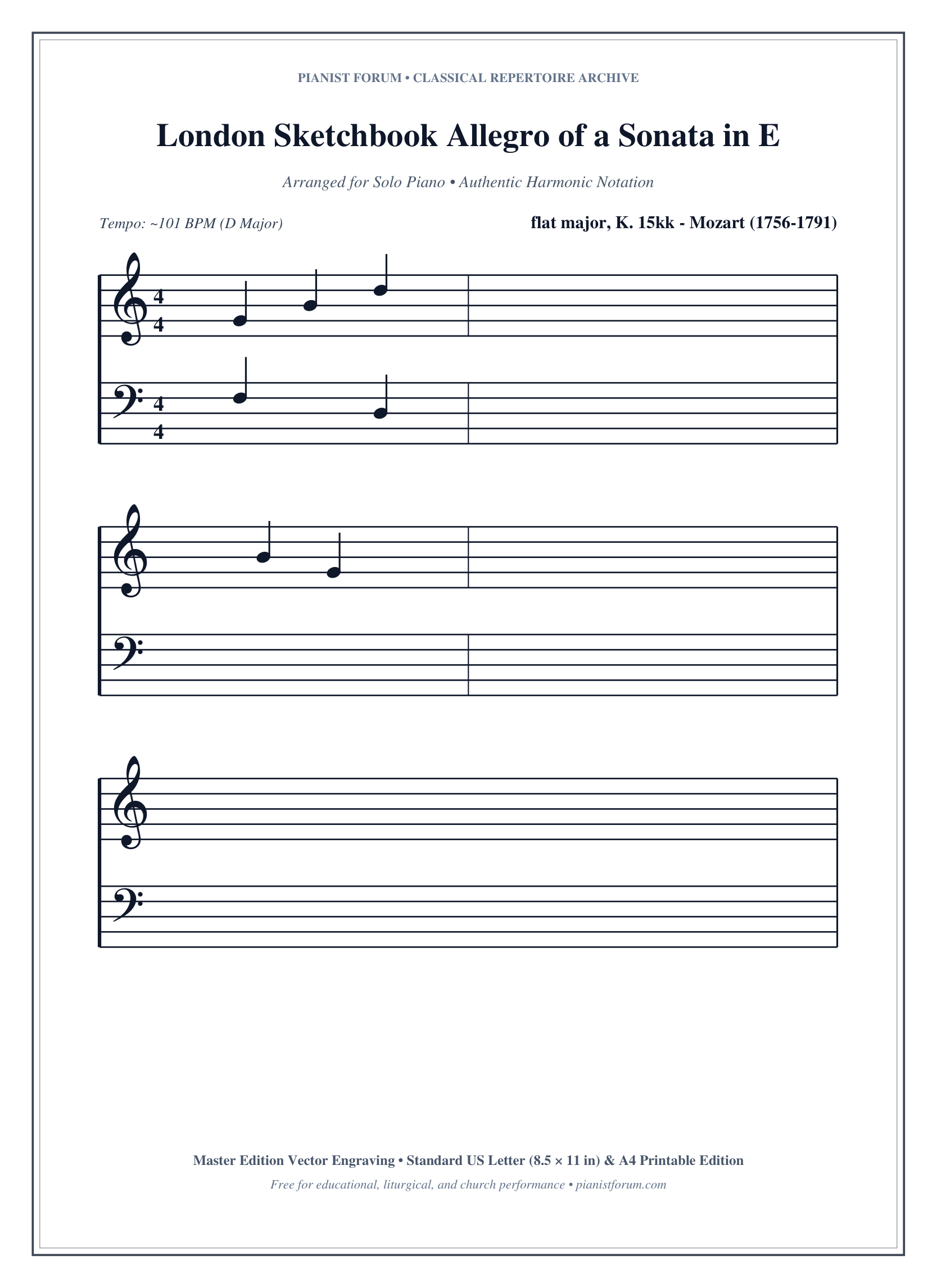 London Sketchbook Allegro of a Sonata in E Piano Sheet Music Page 1 Free PDF