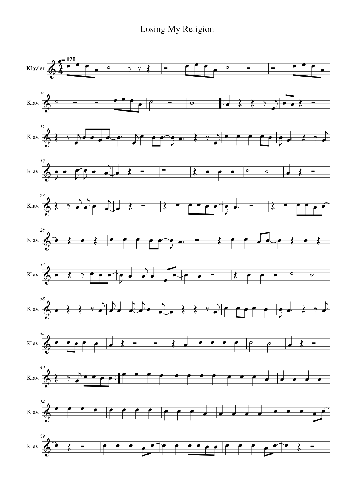 Losing My Religion Piano Sheet Music Page 1 Free PDF