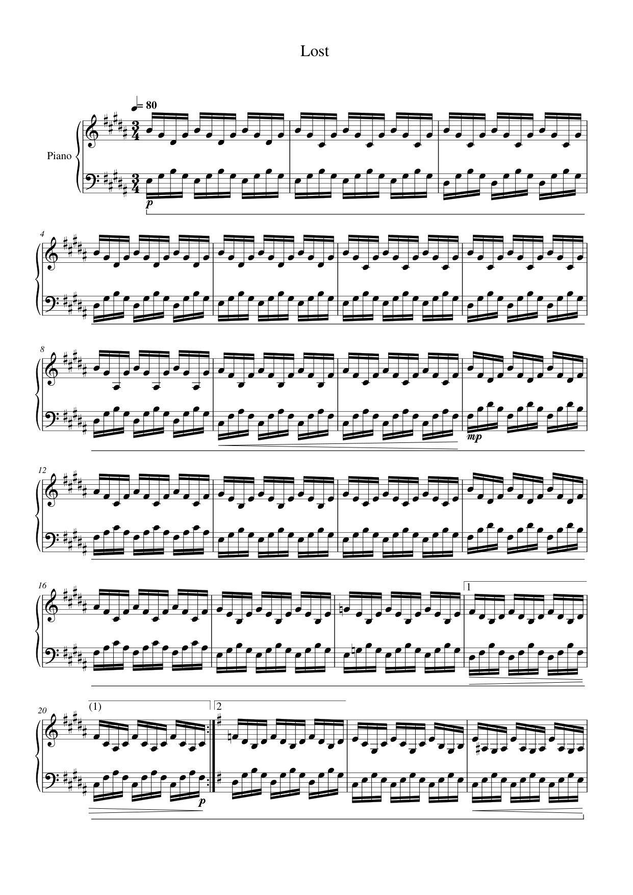 Lost Piano Sheet Music Page 1 Free PDF