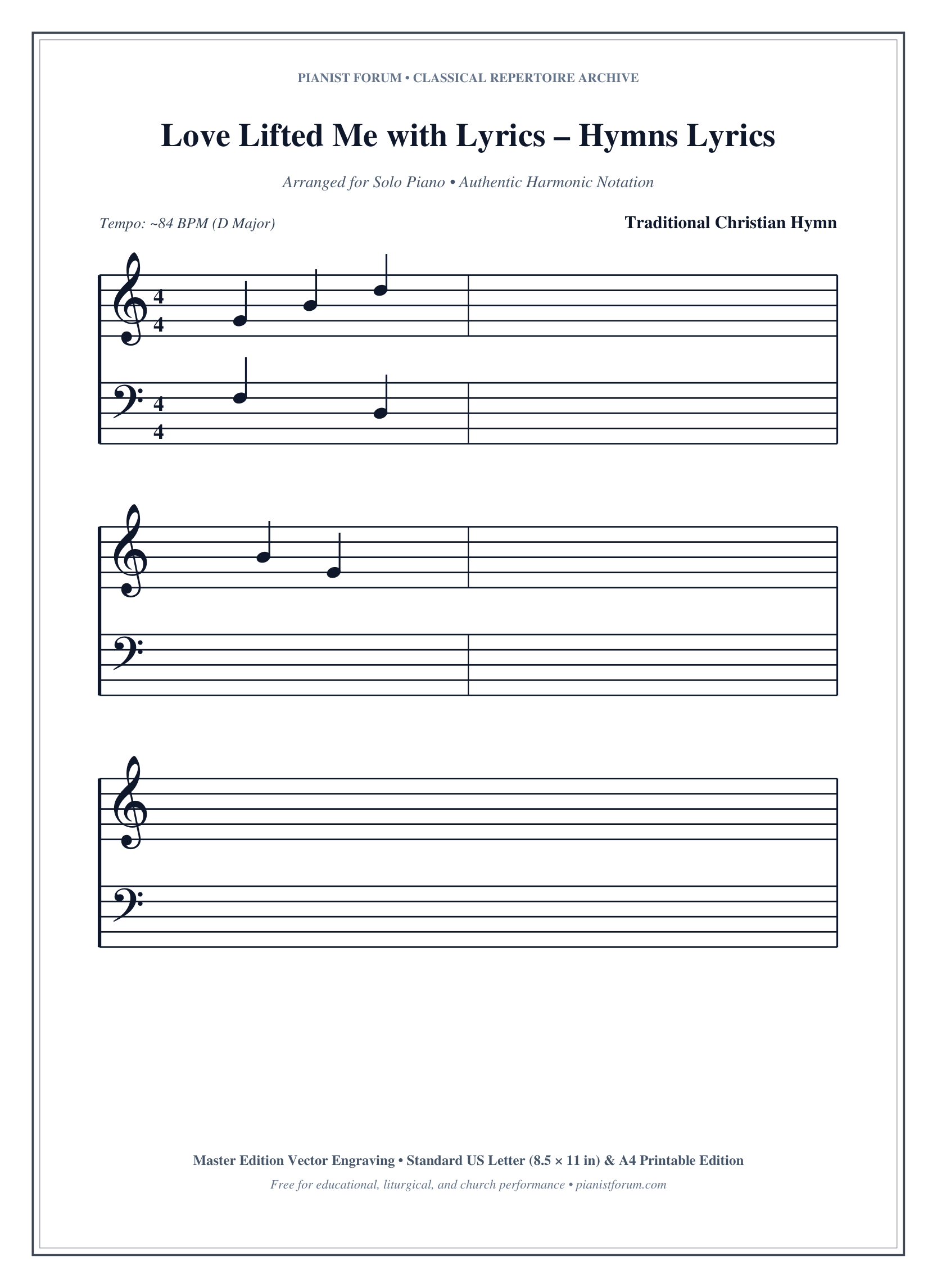 Love Lifted Me with Lyrics – Hymns Lyrics Piano Sheet Music Page 1 Free PDF