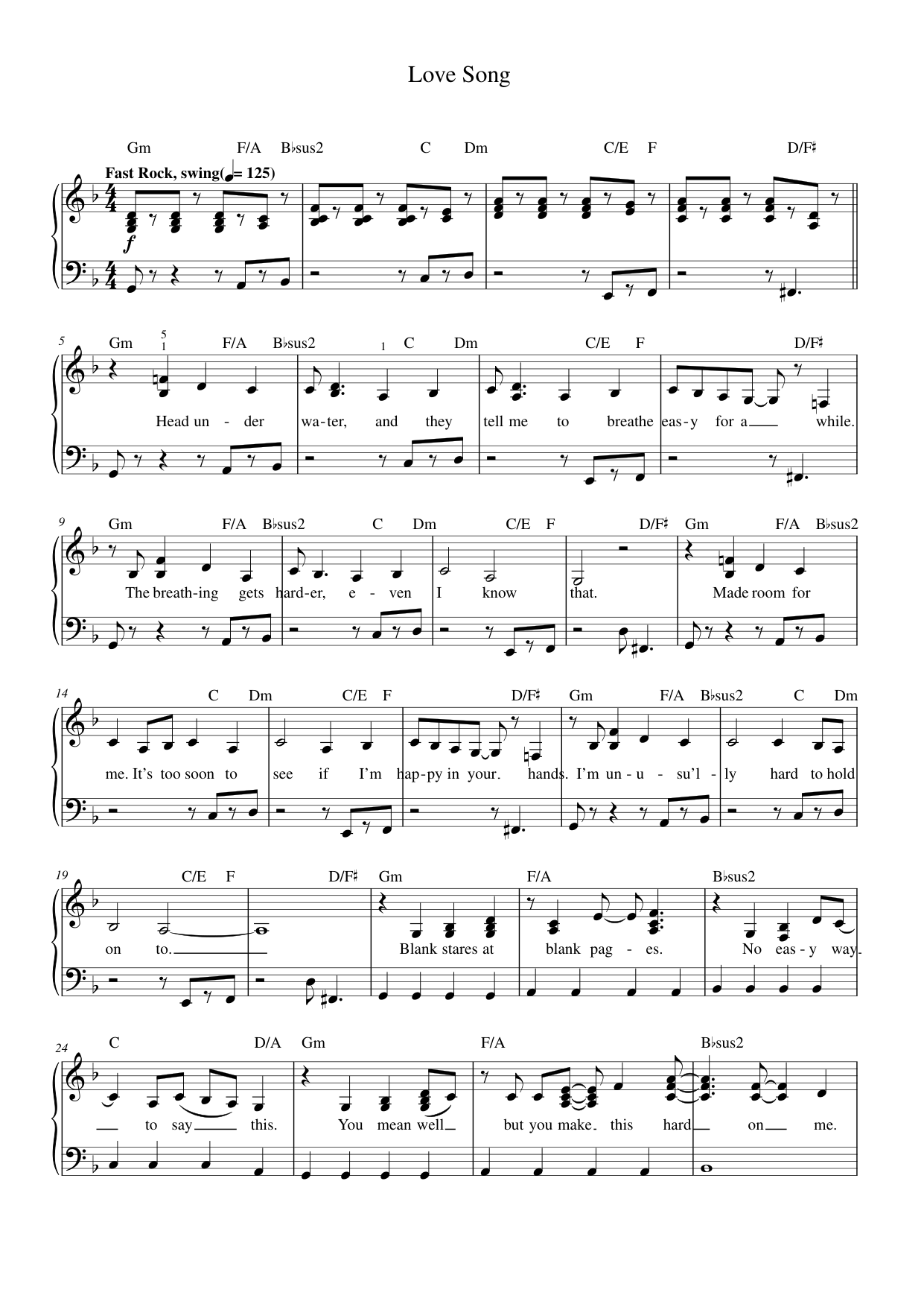 Love Song Piano Sheet Music Page 1 Free PDF