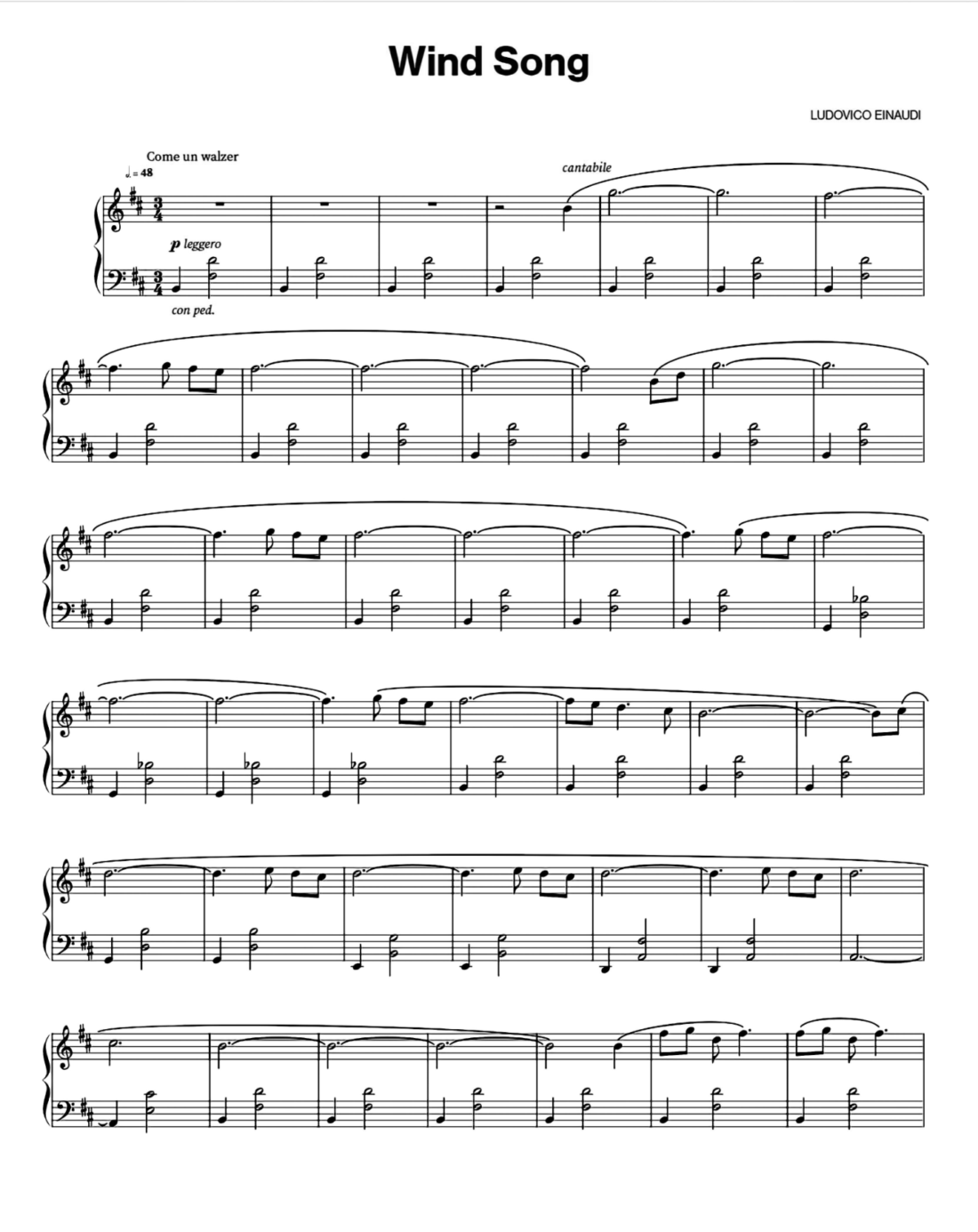 Wind Song Piano Sheet Music Page 1 Free PDF
