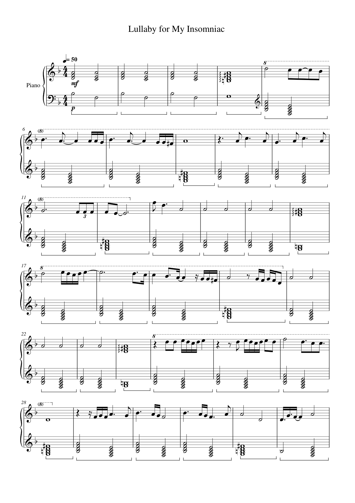 Lullaby for My Insomniac Piano Sheet Music Page 1 Free PDF